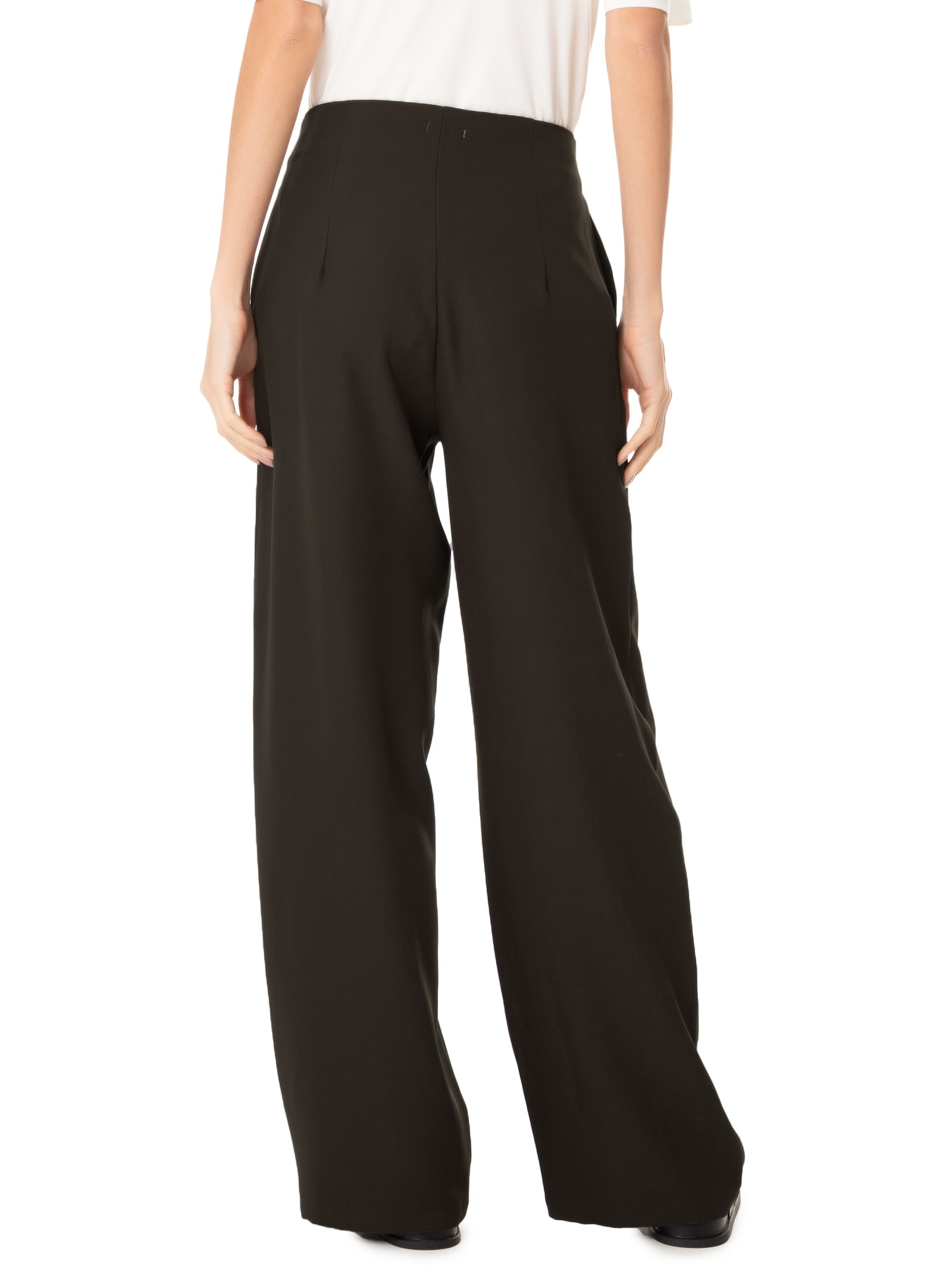 Calça Feminina Reta Com Pregas Marrom Basiq