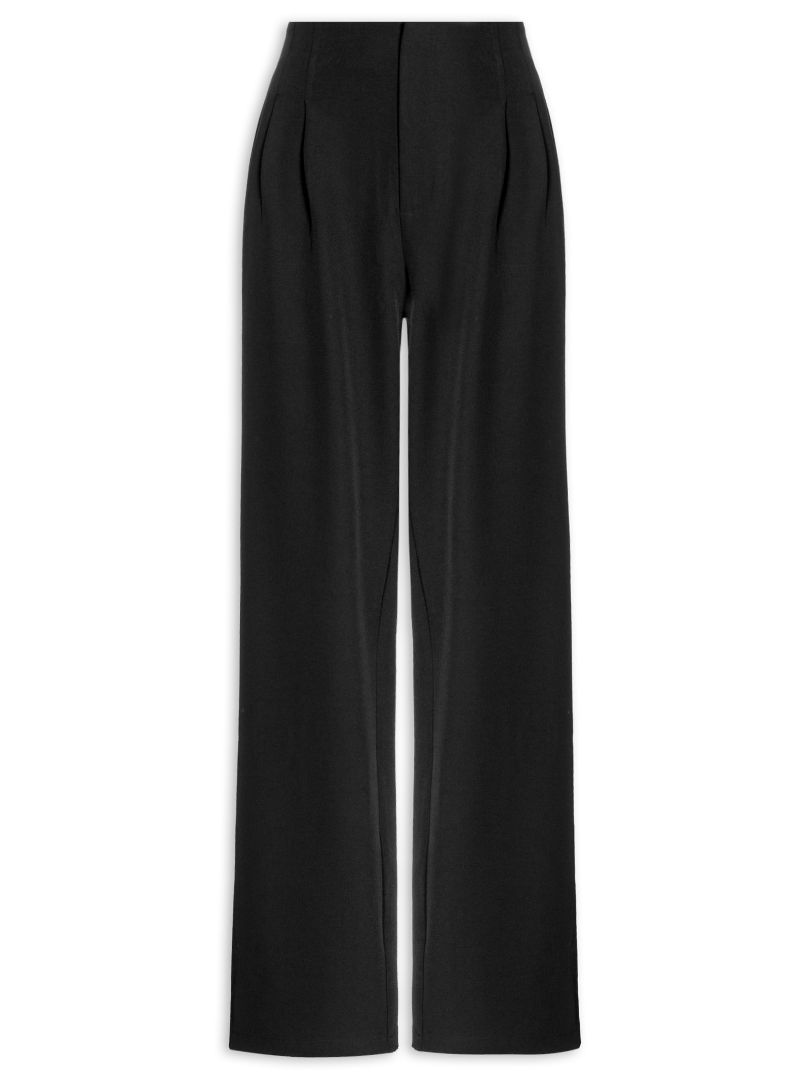 Calça Feminina Reta Com Pregas Preto Basiq