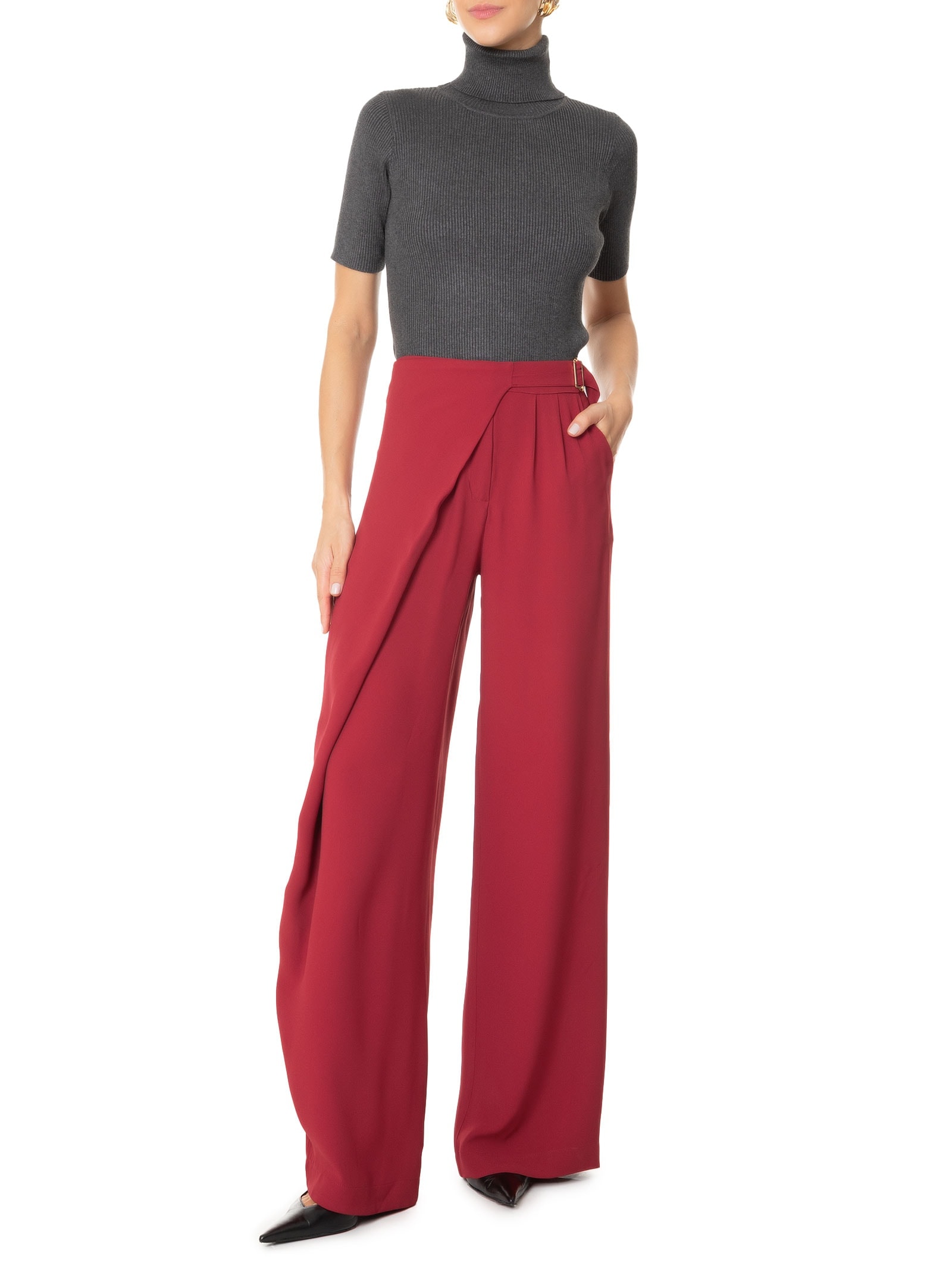 Calça Feminina Reta Com Transpasse Vermelho '2Essential