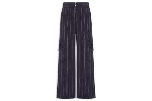 Calça Feminina Reta Cós Largo Fio tinto Navy - Azul
