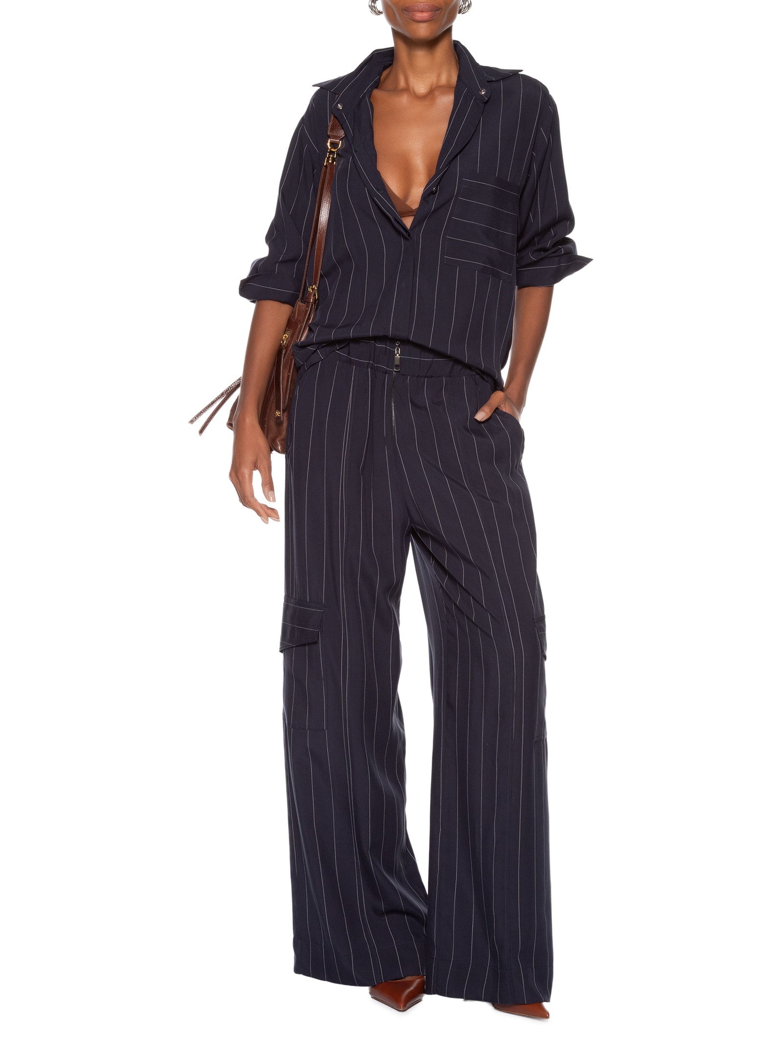 Calça Feminina Reta Cós Largo Fio tinto Navy Azul Animale Jeans
