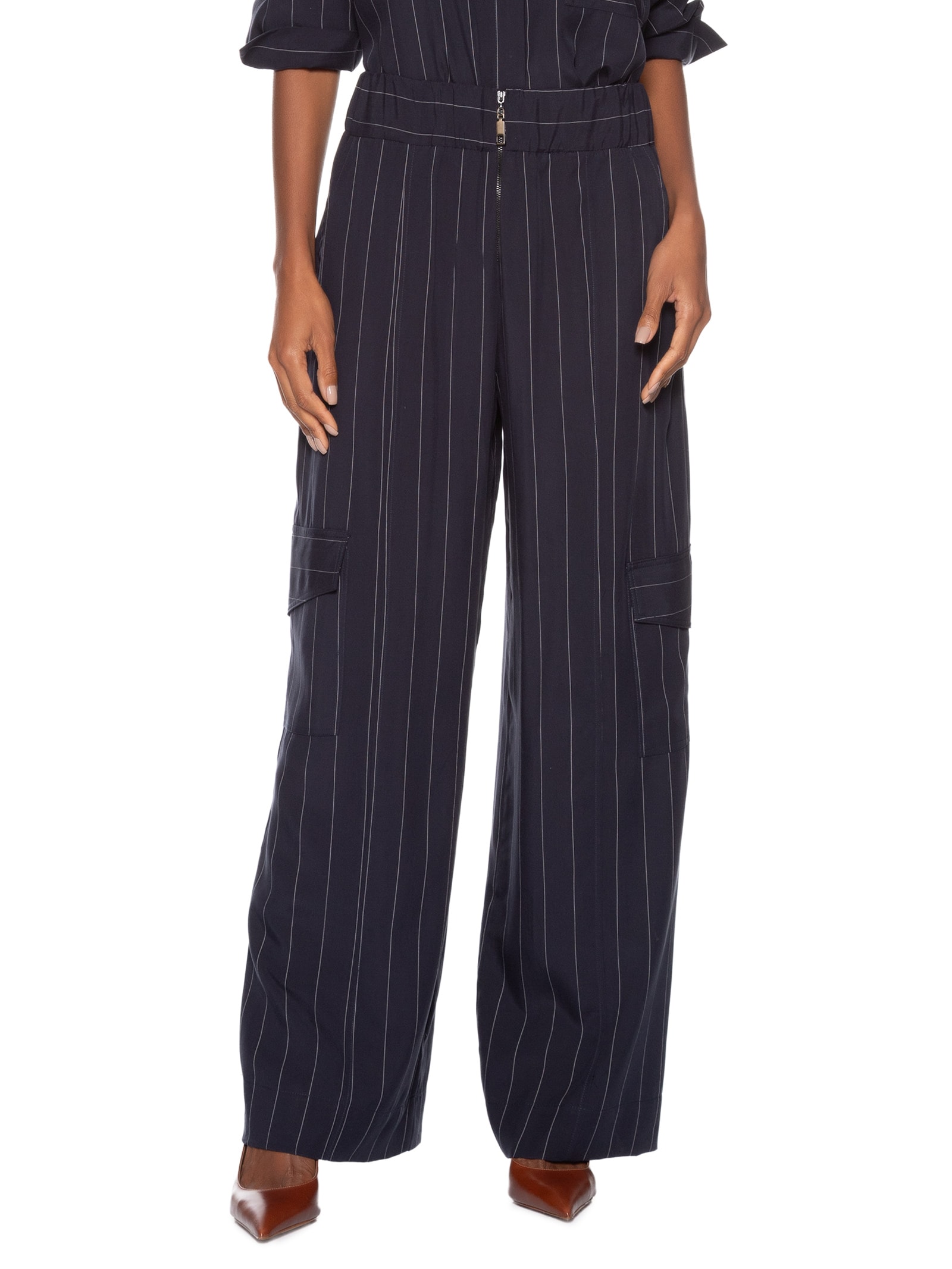Calça Feminina Reta Cós Largo Fio tinto Navy Azul Animale Jeans