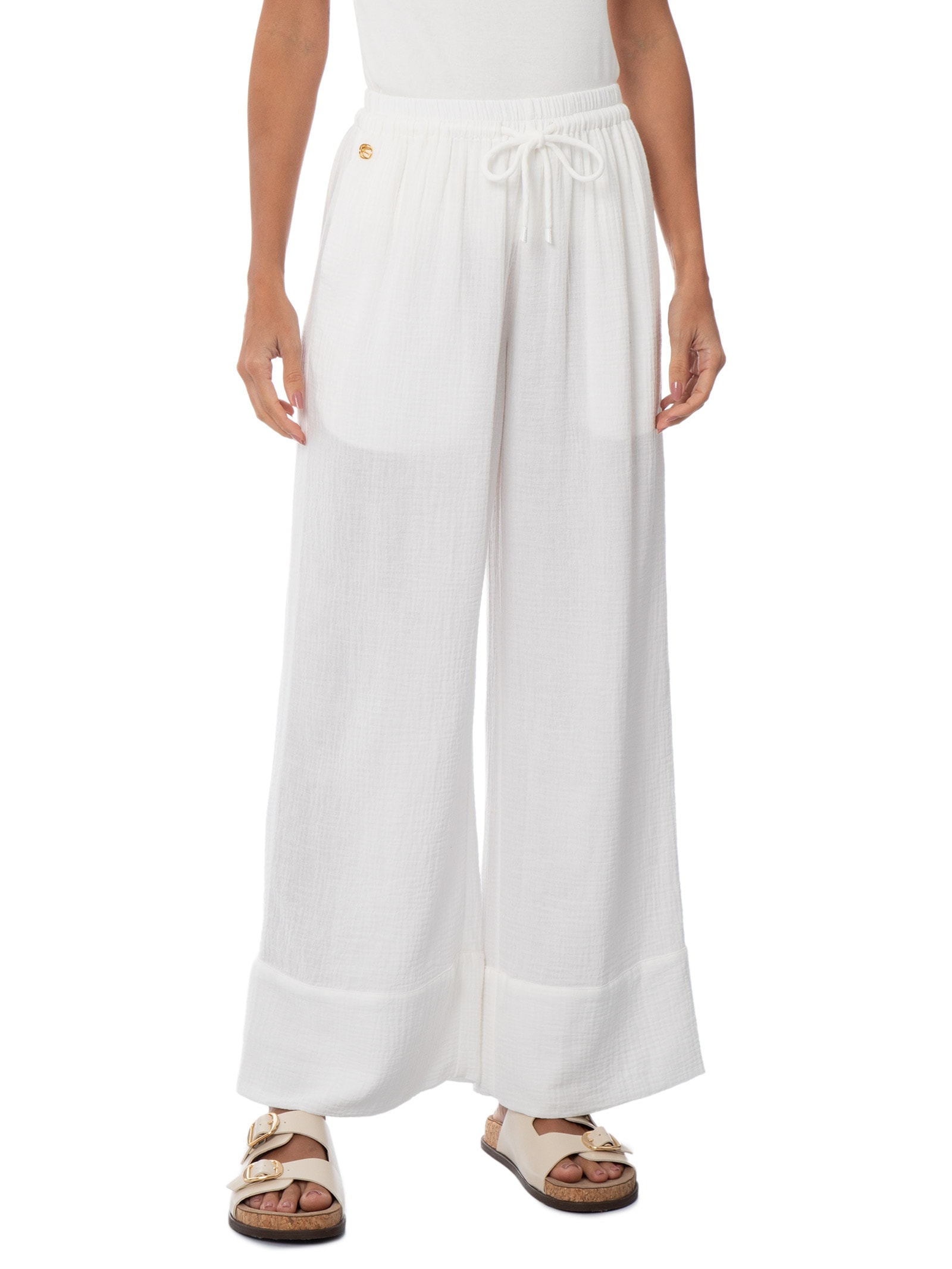 Calça Feminina Reta Crinkle – Branco Farm Praia