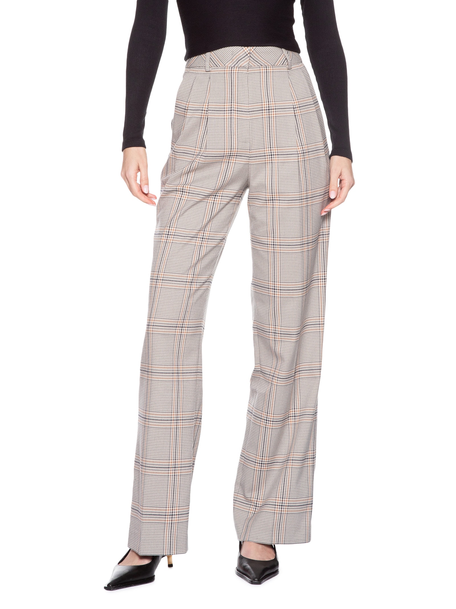 Calça Feminina Reta De Alfaiataria Xadrez Cinza Animale