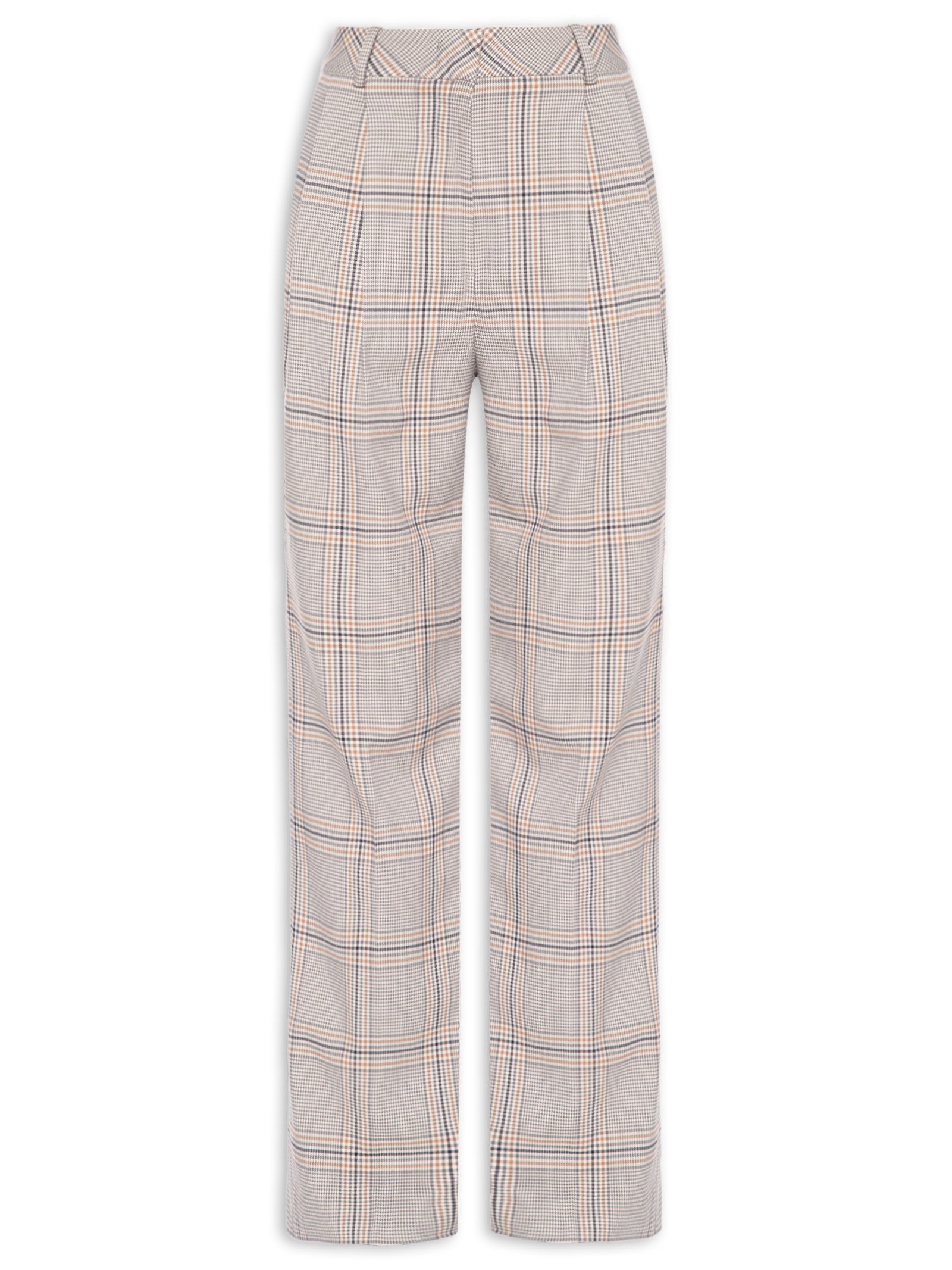 Calça Feminina Reta De Alfaiataria Xadrez Cinza Animale