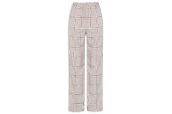 Calça Feminina Reta De Alfaiataria Xadrez - Cinza