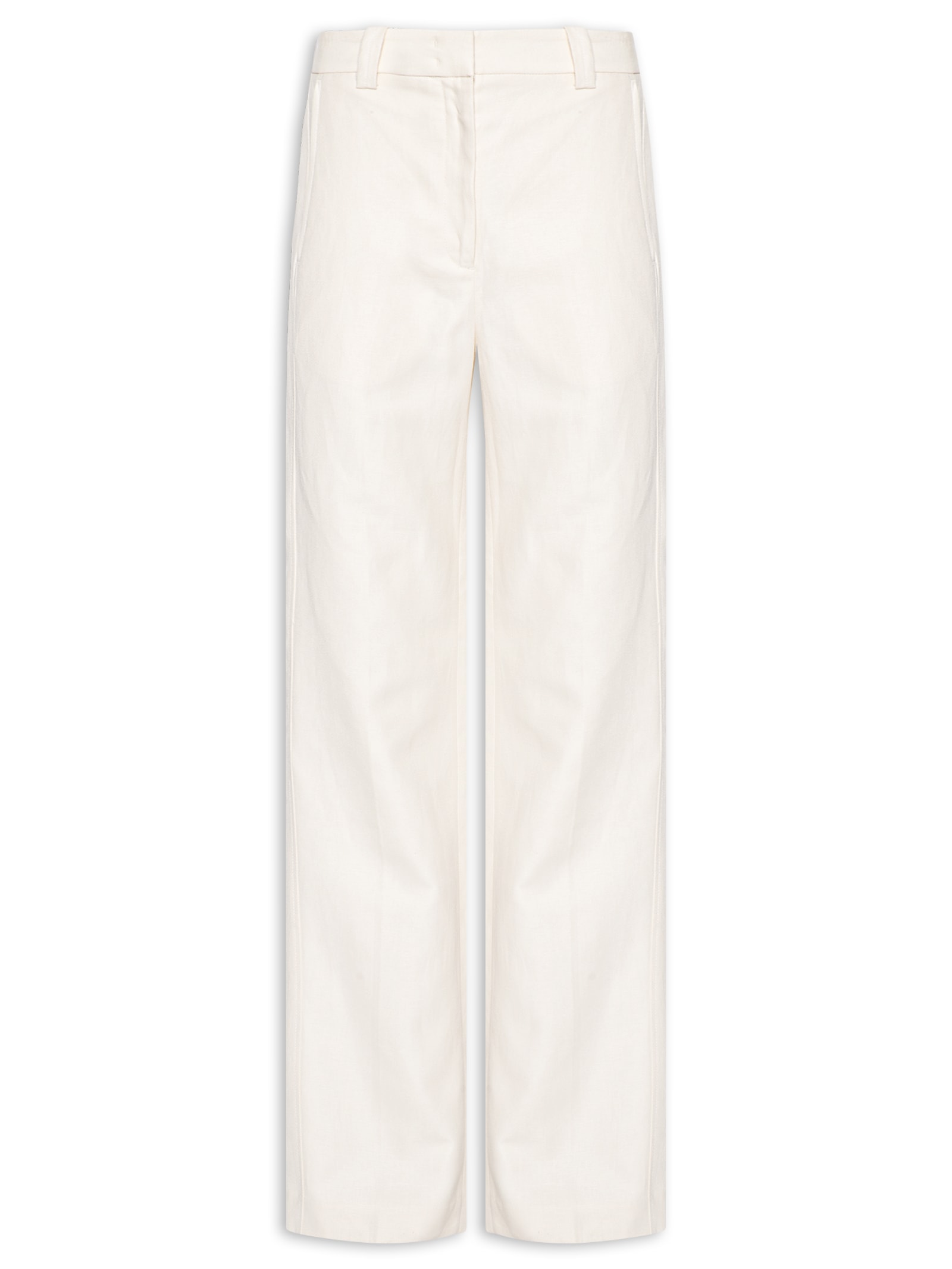 Calça Feminina Reta De Algodão Com Linho Off White Animale