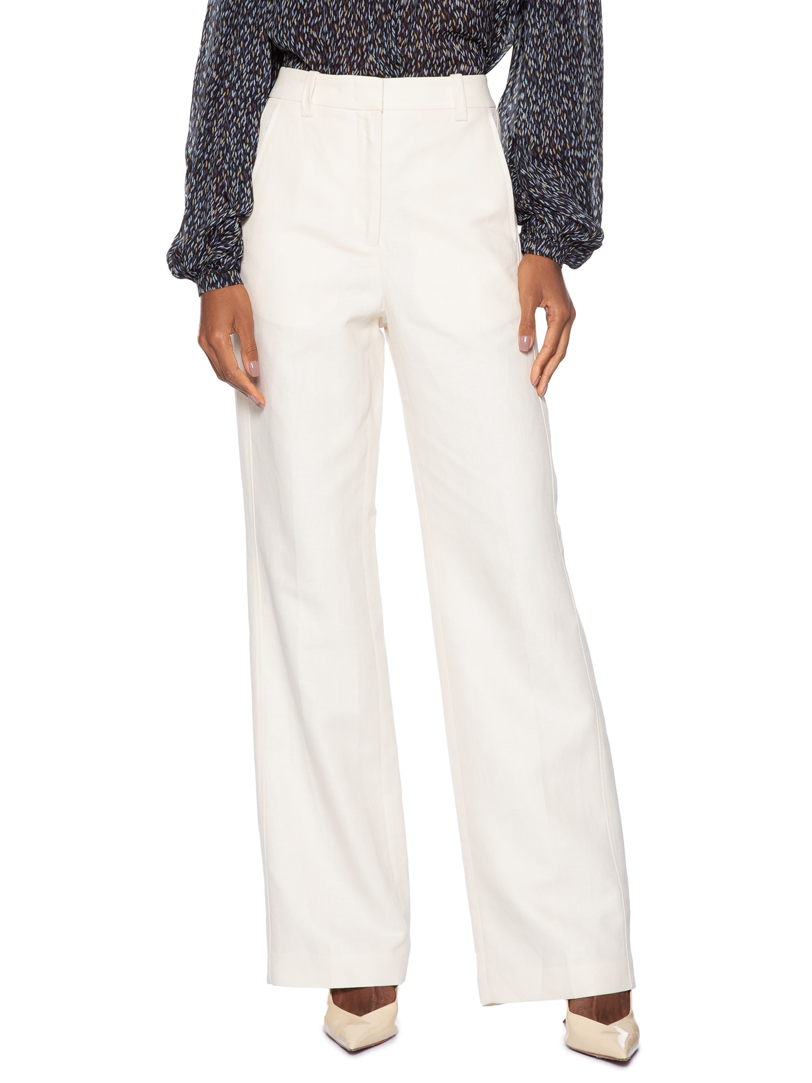 Calça Feminina Reta De Algodão Com Linho Off White Animale