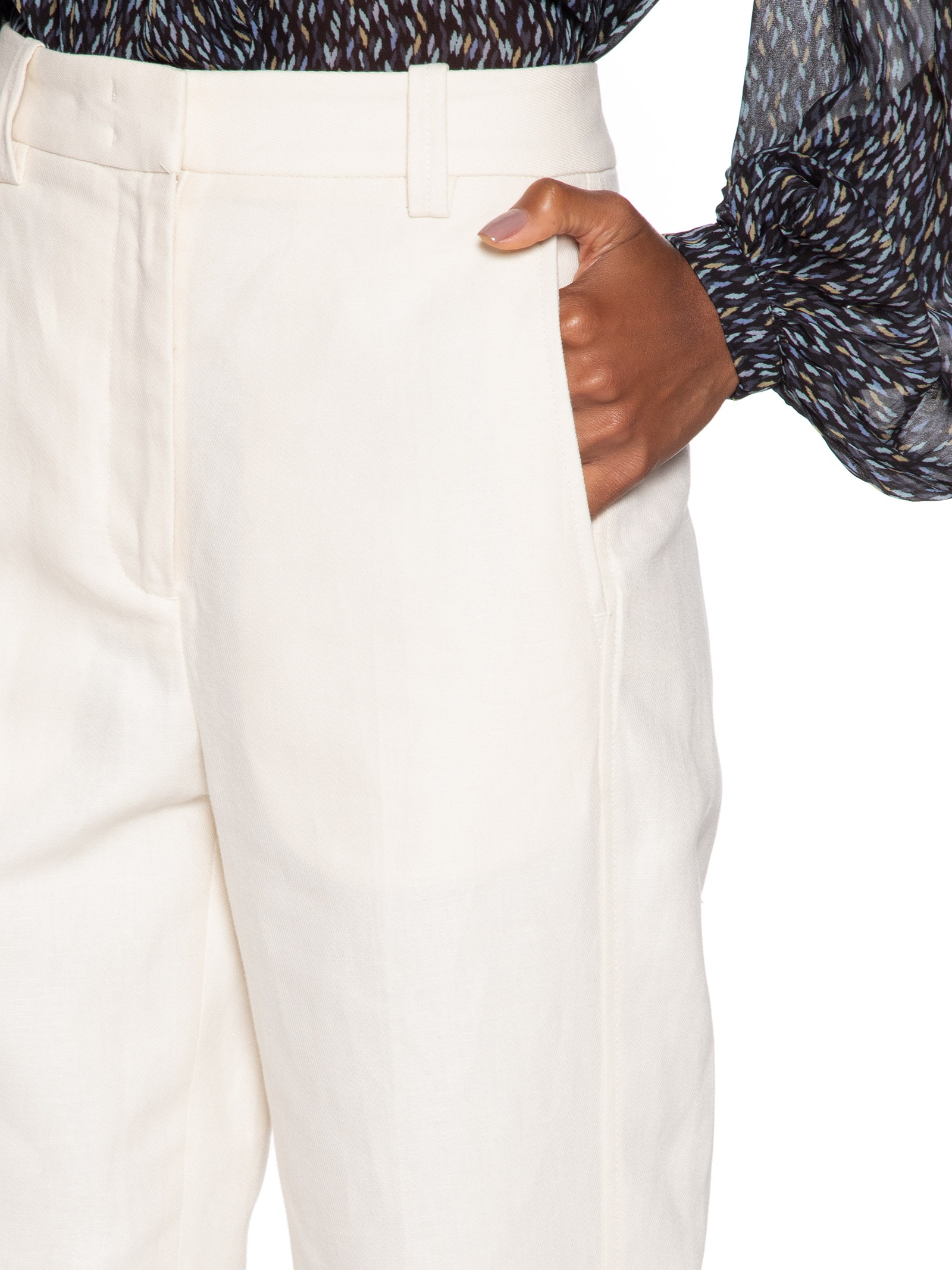 Calça Feminina Reta De Algodão Com Linho Off White Animale