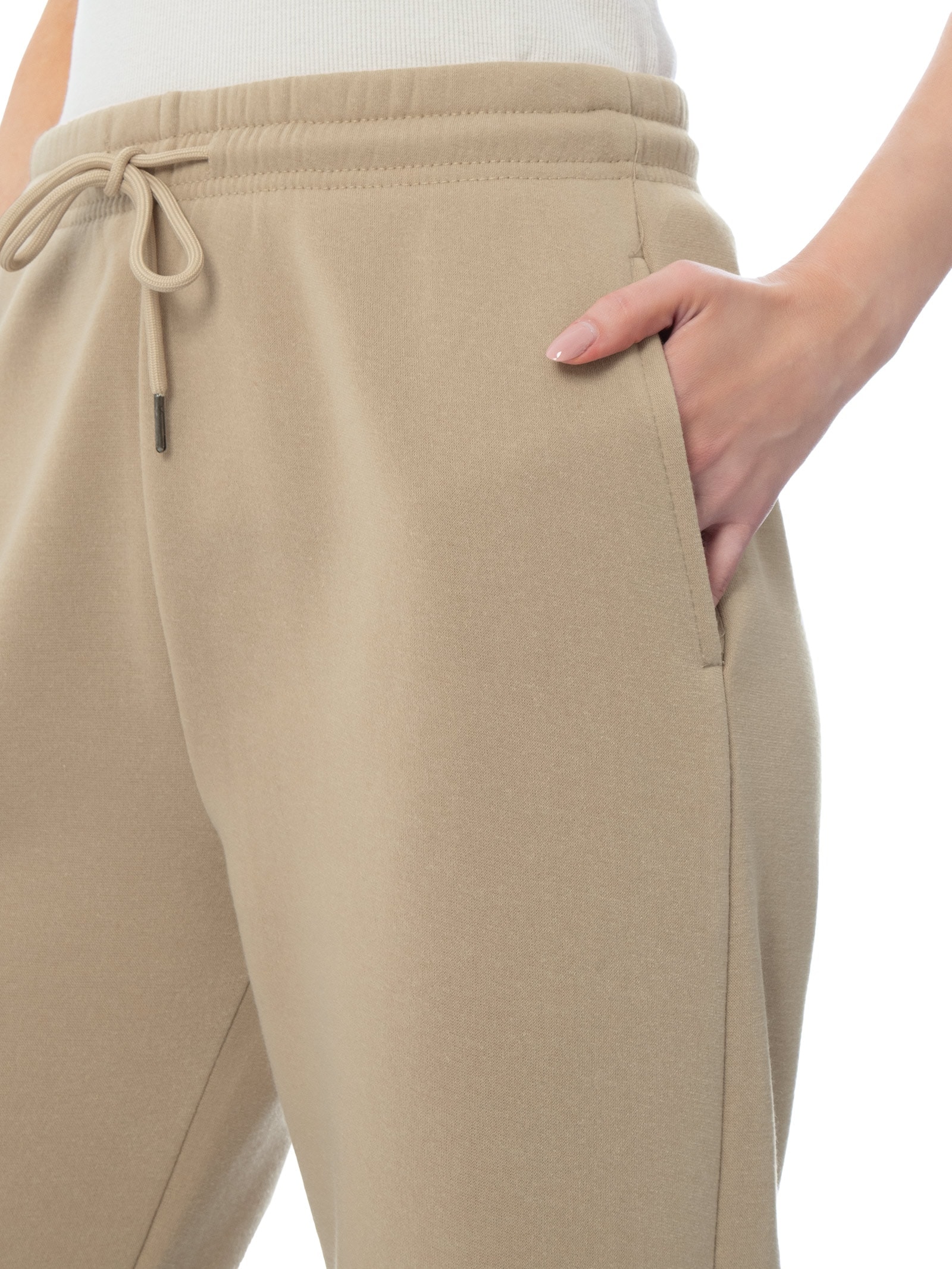 Calça Feminina Reta de Moletom Bege Basiq