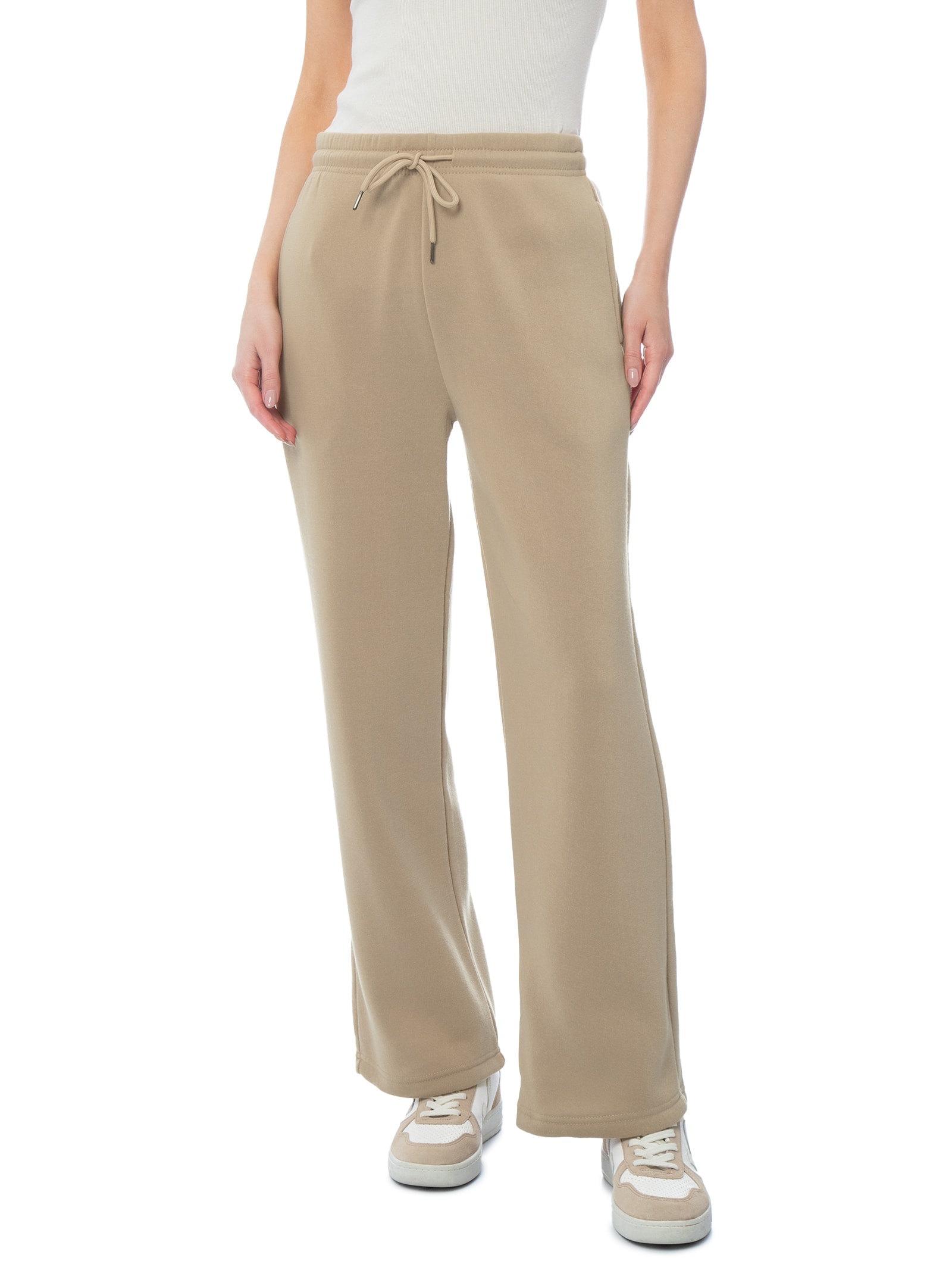 Calça Feminina Reta de Moletom Bege Basiq