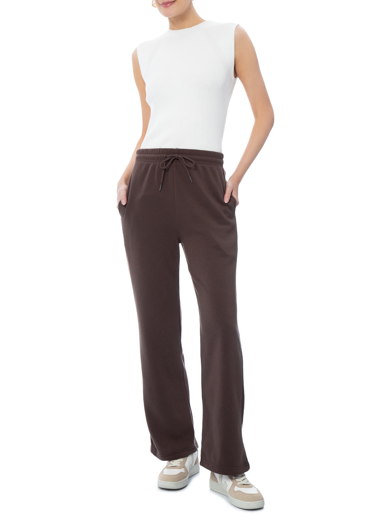 Calça Feminina Reta de Moletom Marrom Basiq