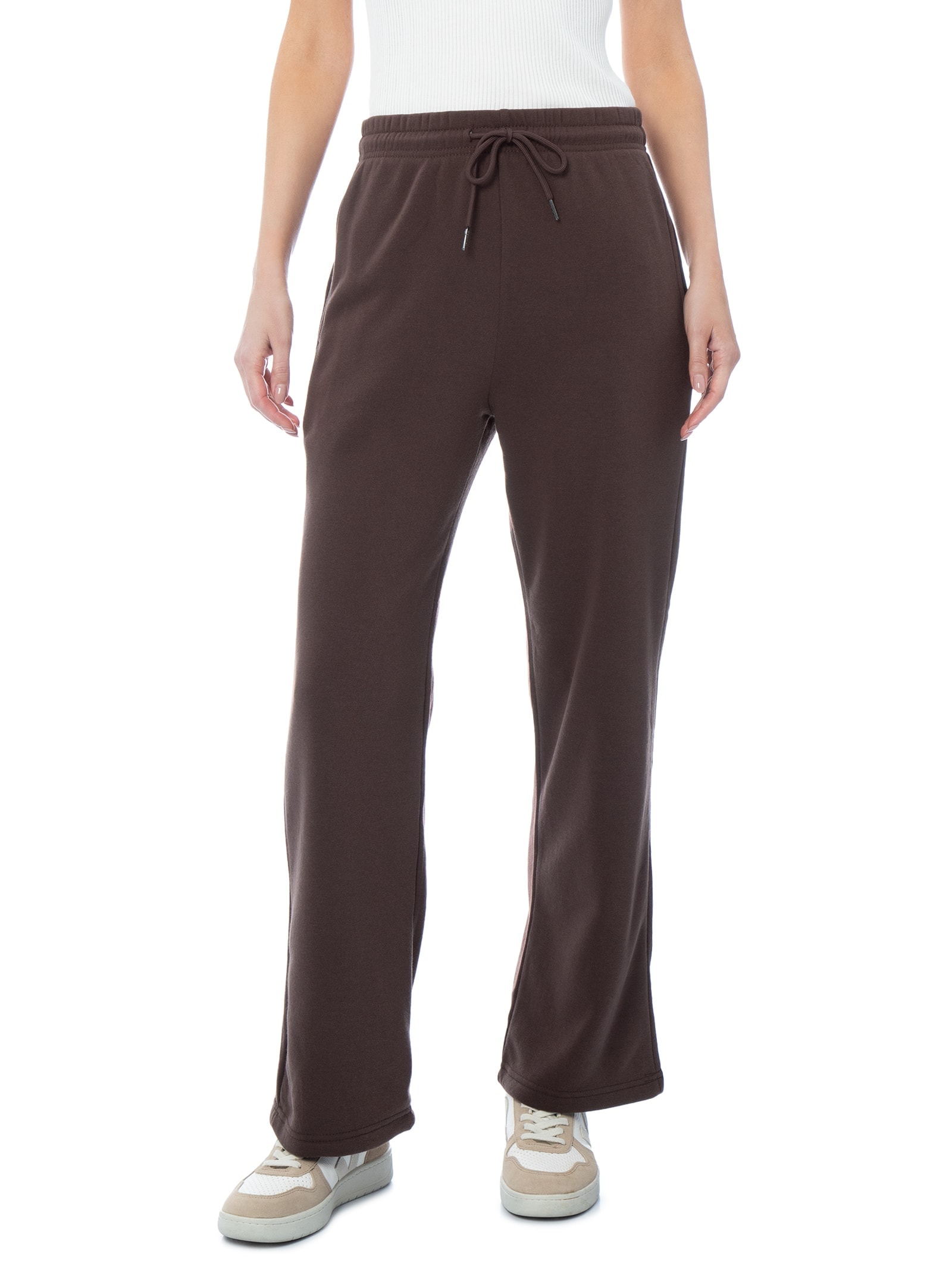 Calça Feminina Reta de Moletom Marrom Basiq