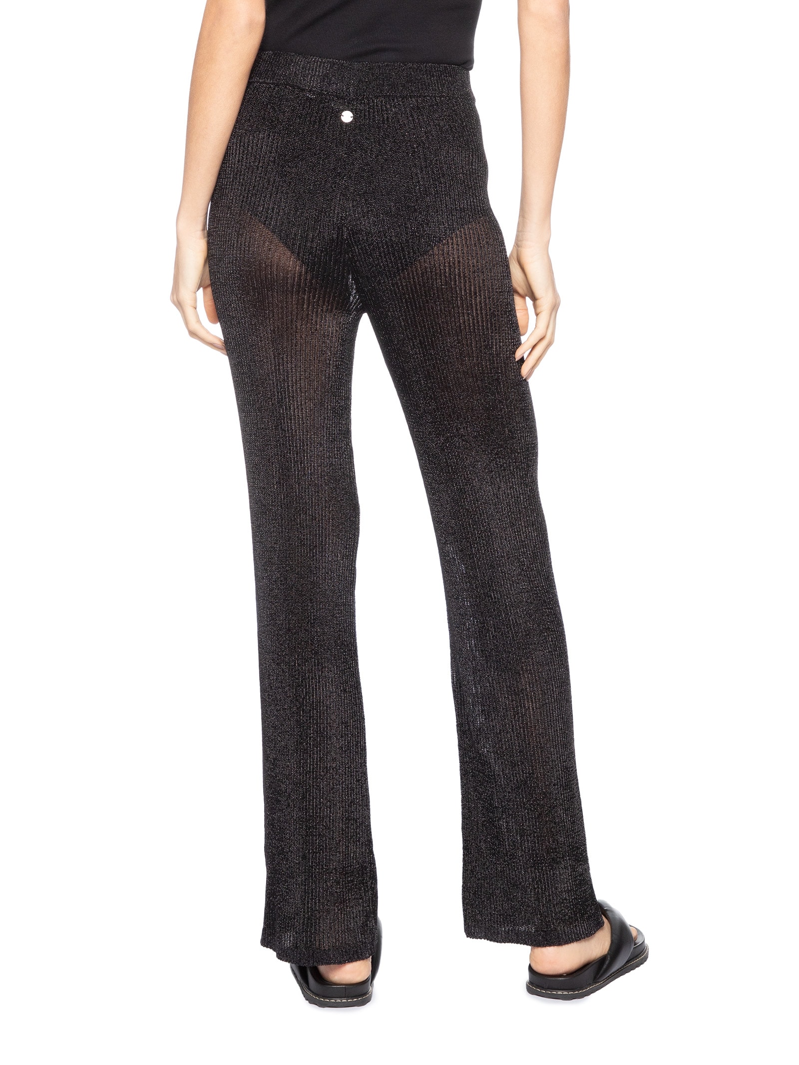 Calça Feminina Reta de Tricot com Transparência Preto Animale Jeans