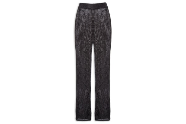 Calça Feminina Reta de Tricot com Transparência – Preto