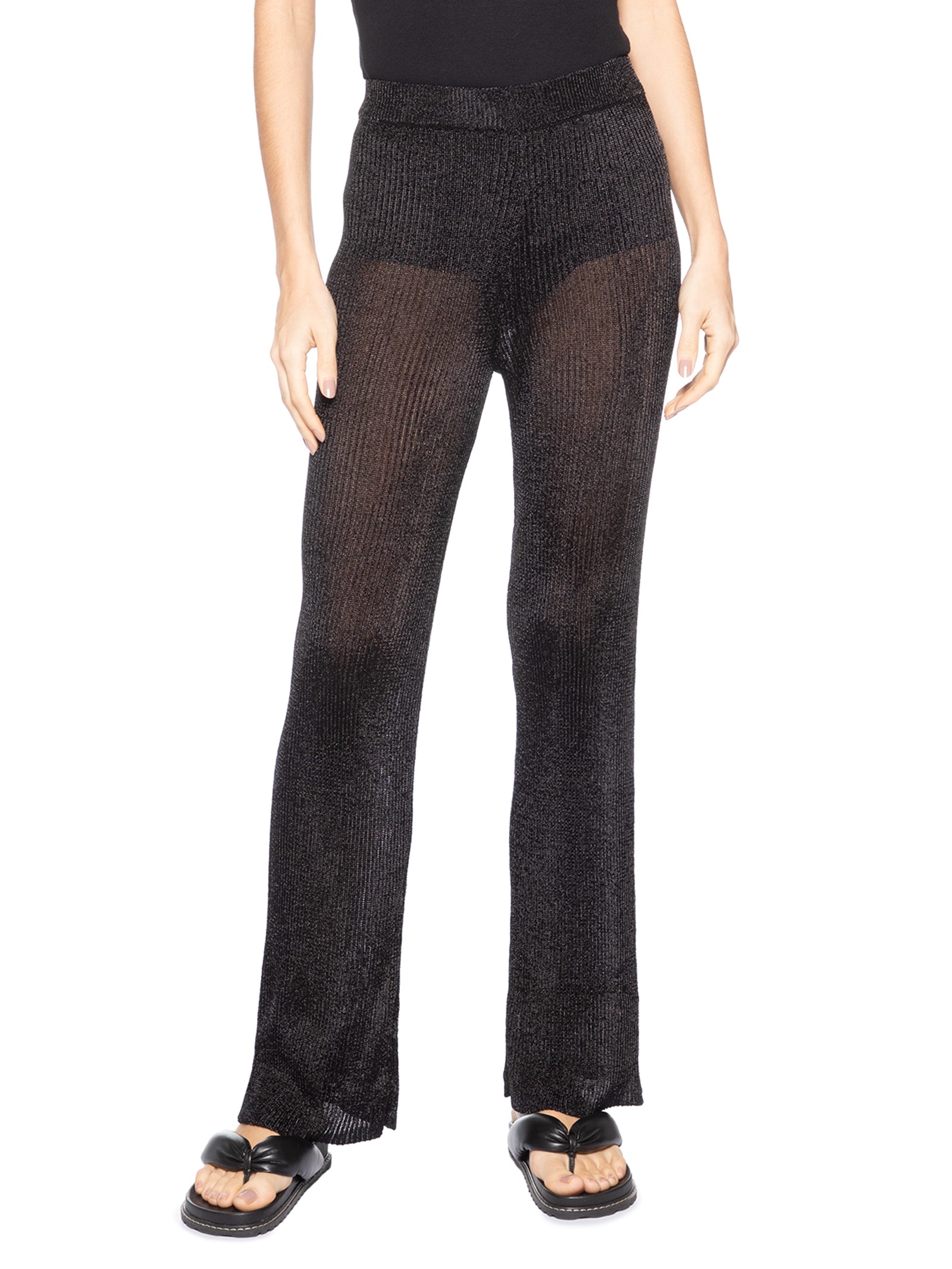 Calça Feminina Reta de Tricot com Transparência – Preto Animale Jeans