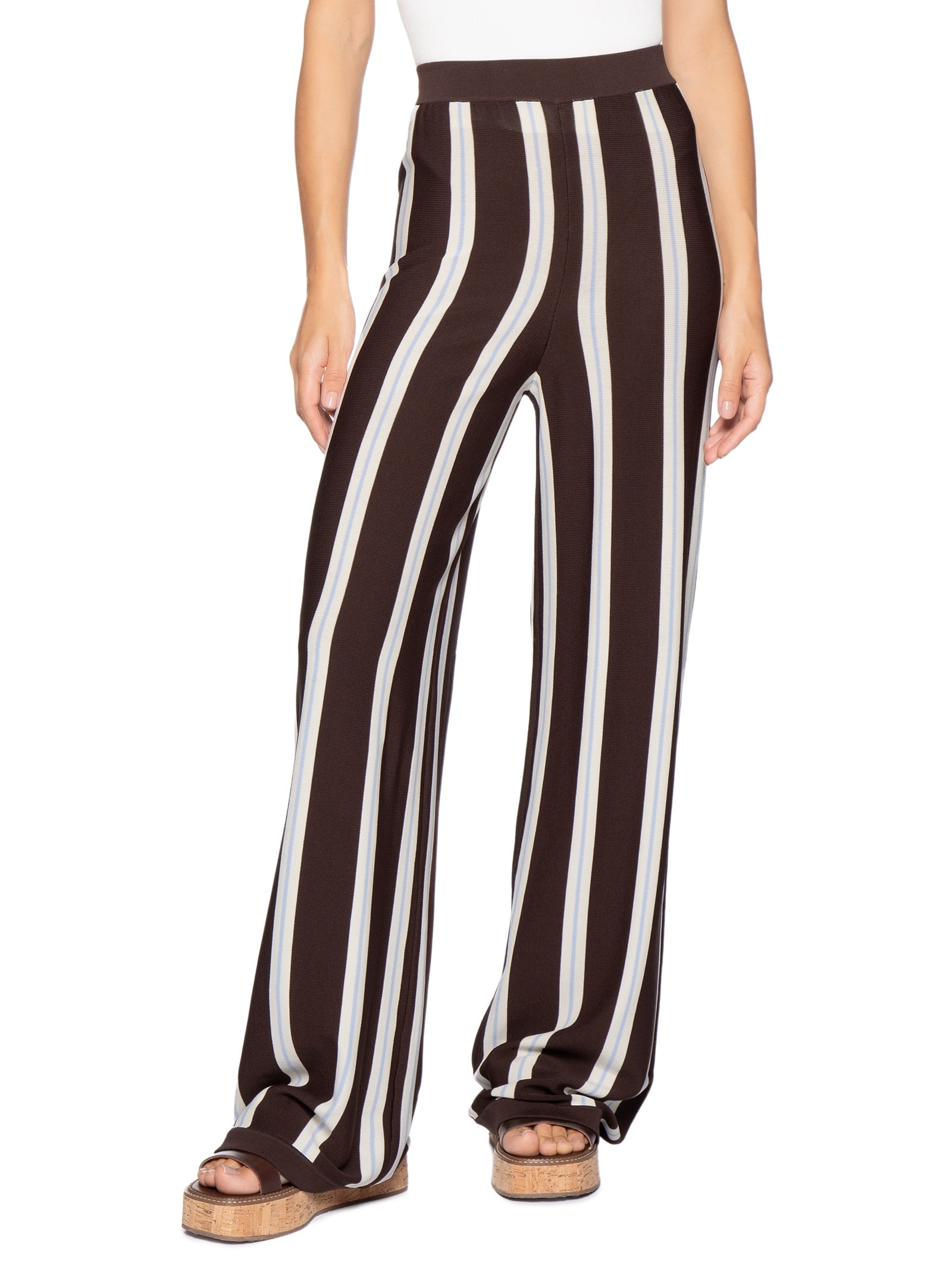 Calça Feminina Reta de Tricot Listrada Marrom Animale Jeans