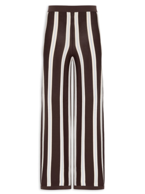 Calça Feminina Reta de Tricot Listrada – Marrom