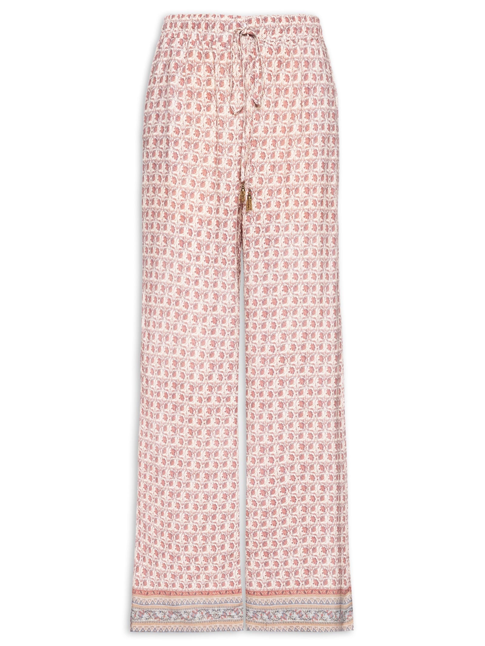 Calça Feminina Reta Elástico Estampa Aster E Rosa Maria Filó