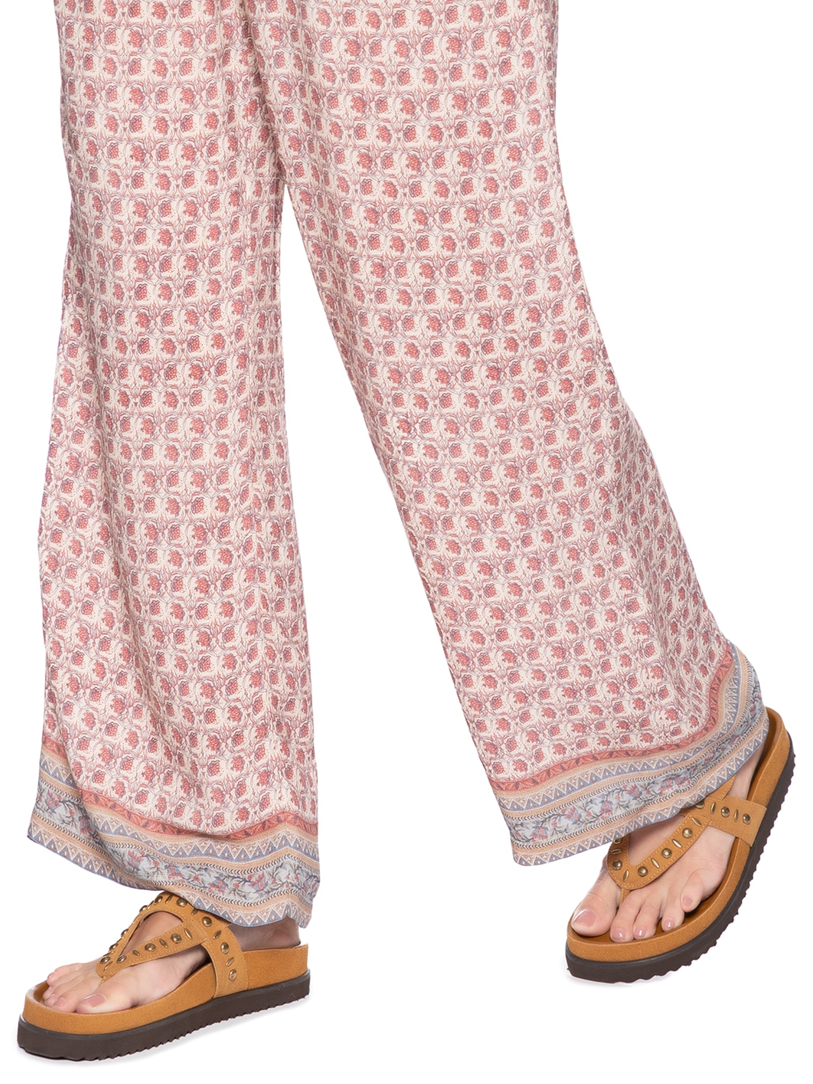 Calça Feminina Reta Elástico Estampa Aster E Rosa Maria Filó