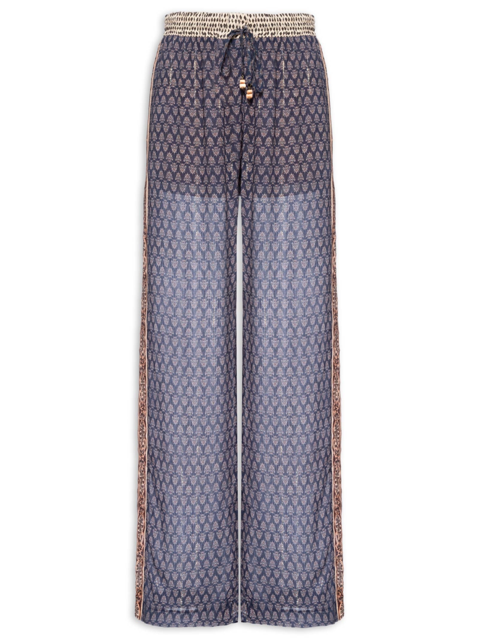 Calça Feminina Reta Elástico Estampa Pailin Azul Maria Filó