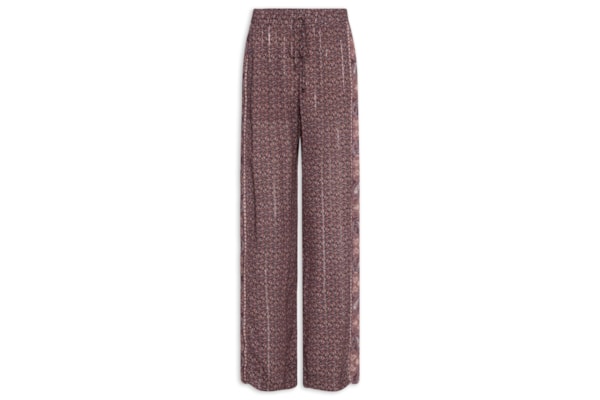 Calça Feminina Reta Elástico Estampa Trevo B - Marrom