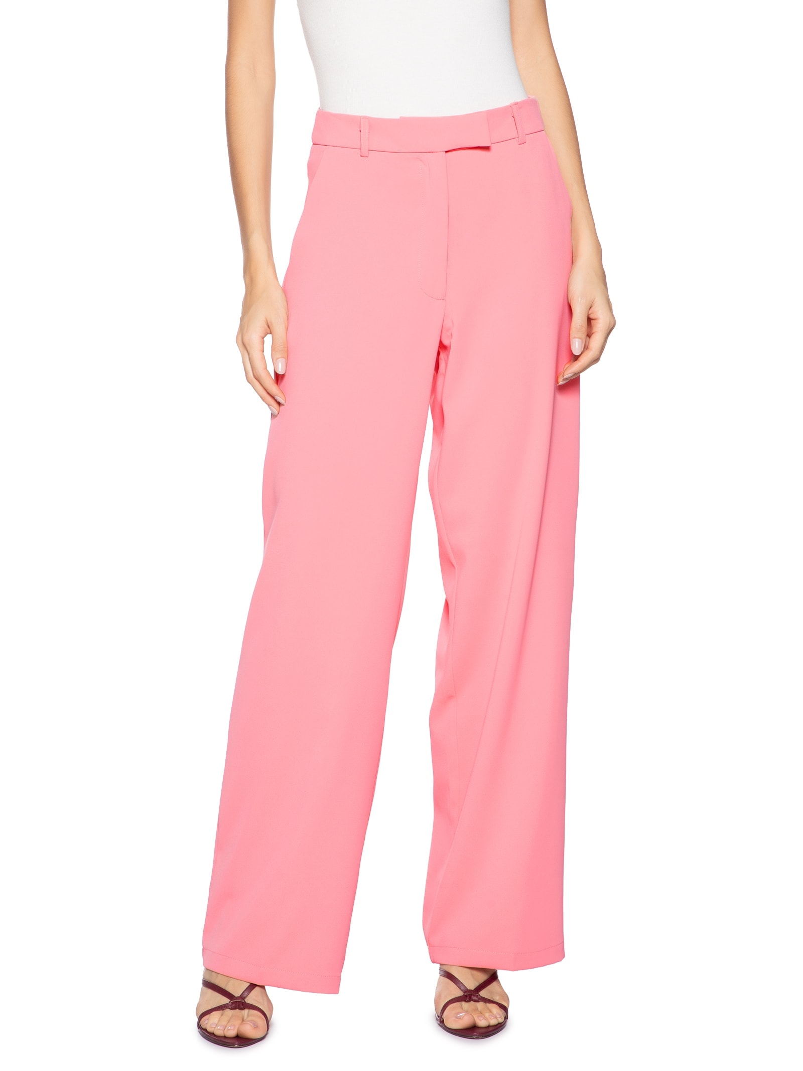 Calça Feminina Reta Em Alfaiataria Rosa  Market 33