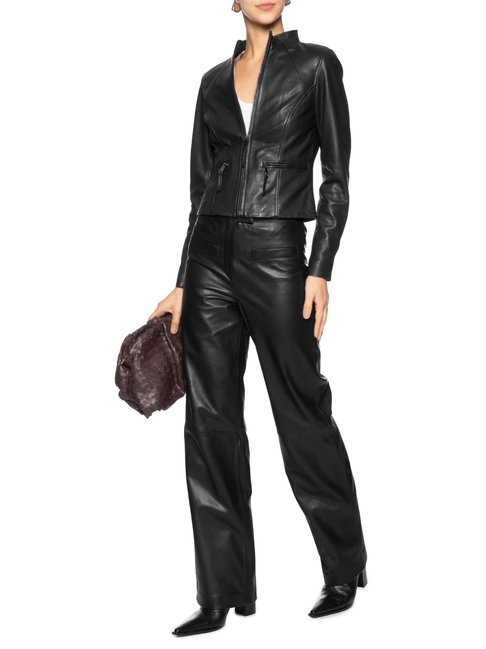 Calça Feminina Reta Em Couro Preto '2Essential