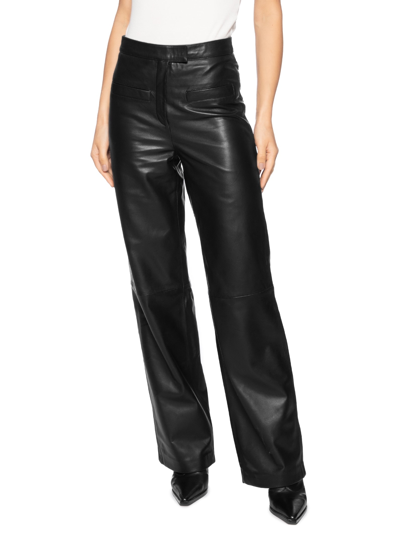 Calça Feminina Reta Em Couro Preto '2Essential