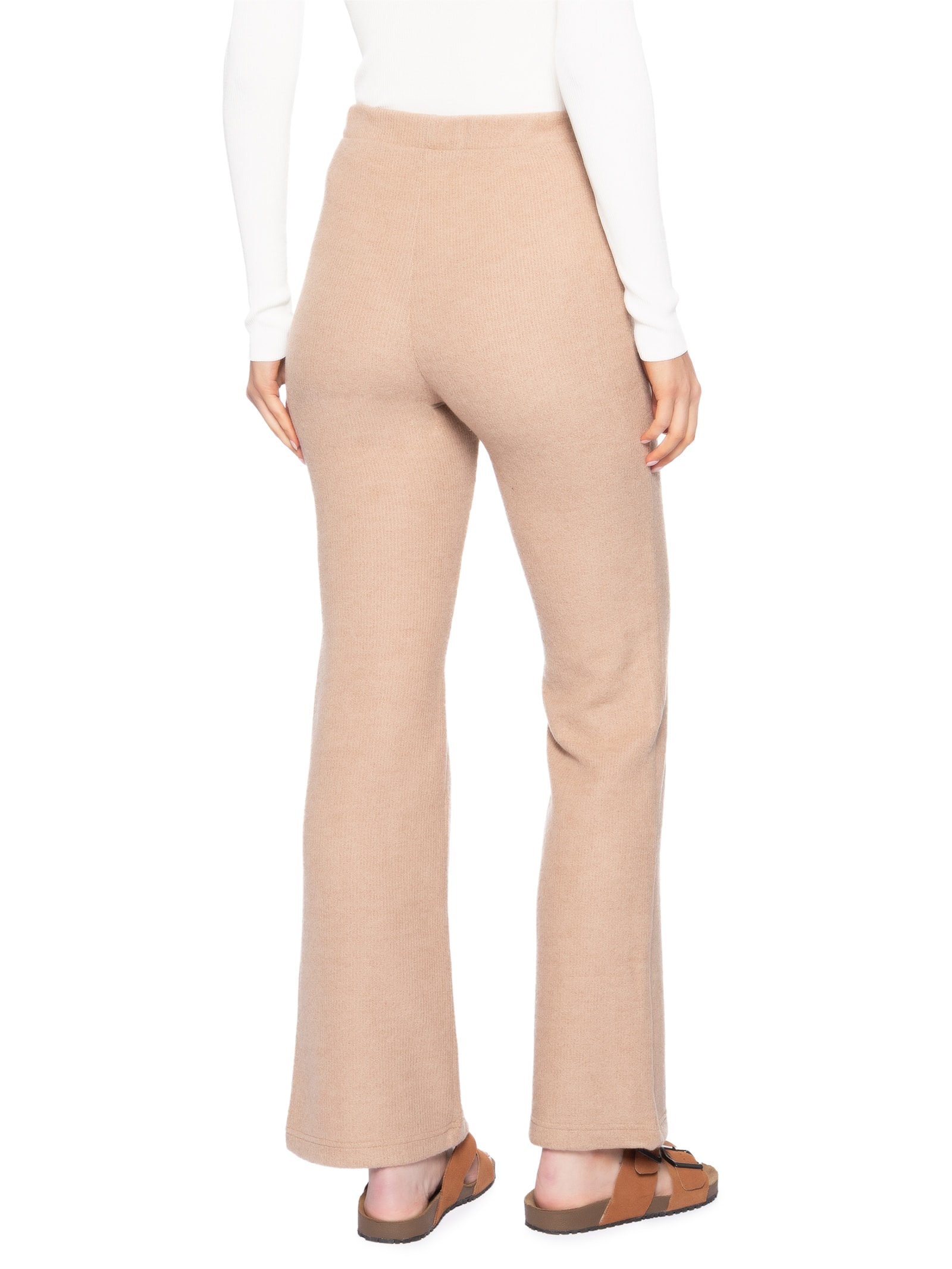 Calça Feminina Reta em Malha Bege Basiq