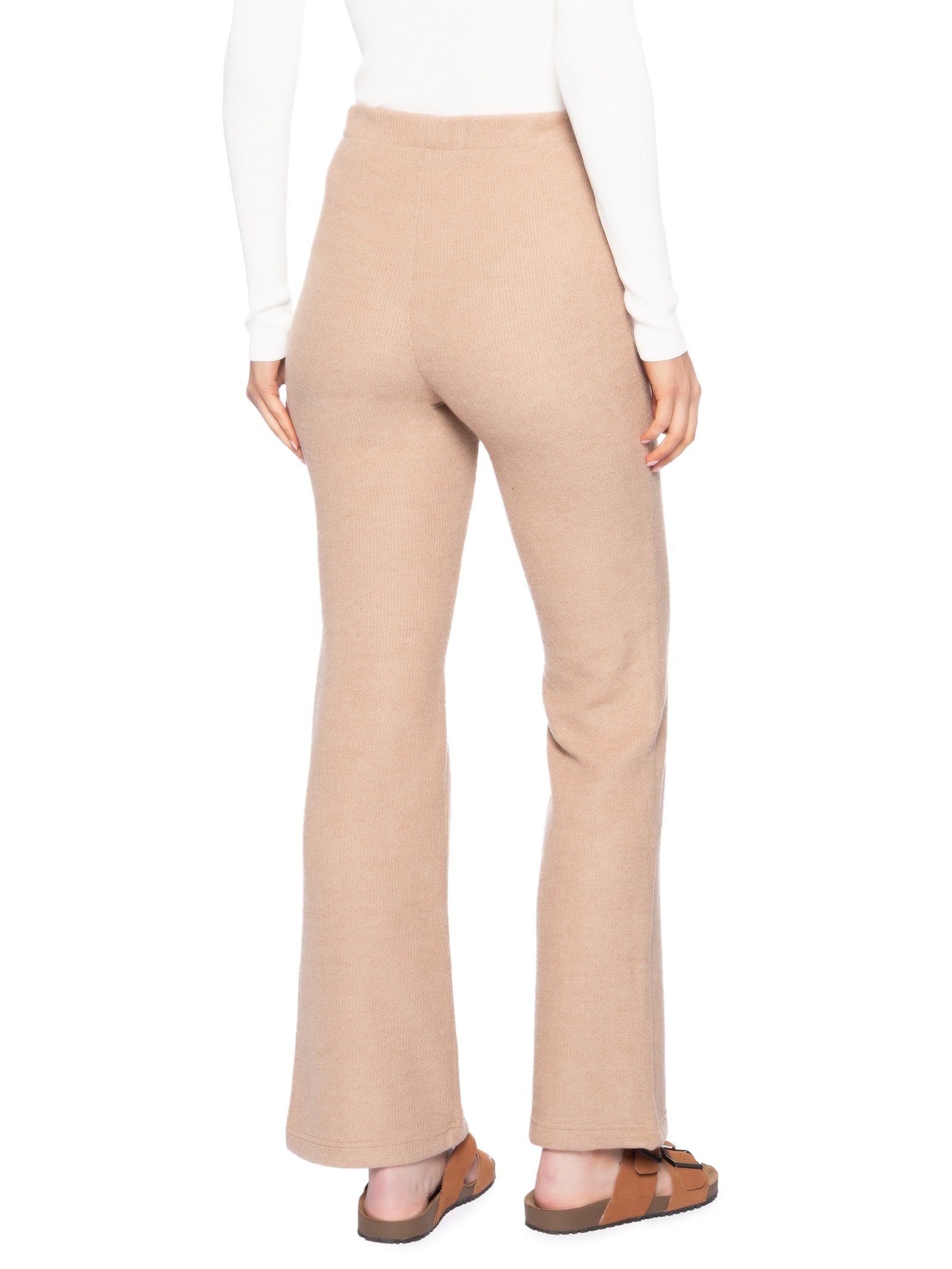 Calça Feminina Reta em Malha Bege Basiq