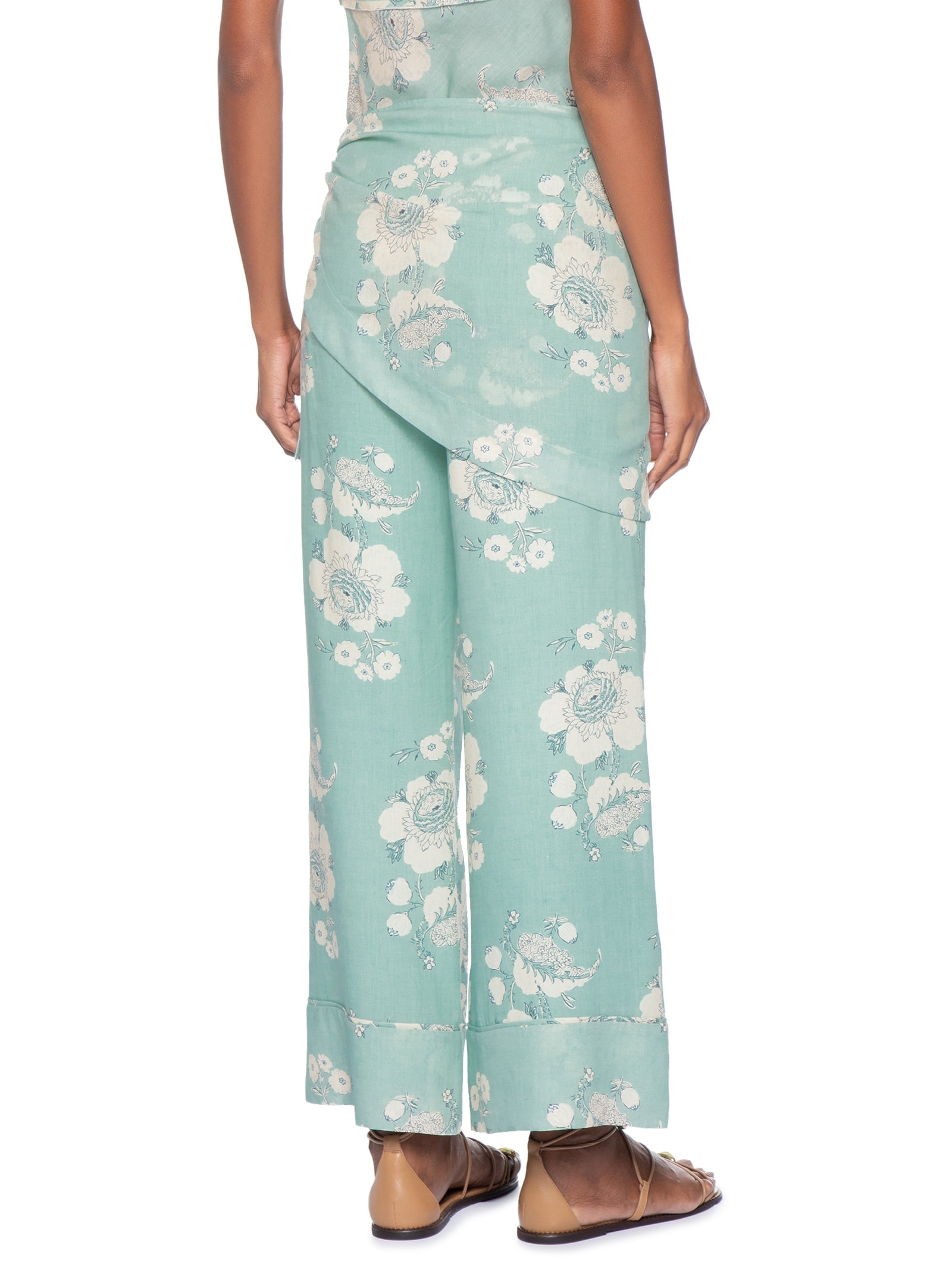 Calça Feminina Reta Estampa Fleur B Azul Maria Filó