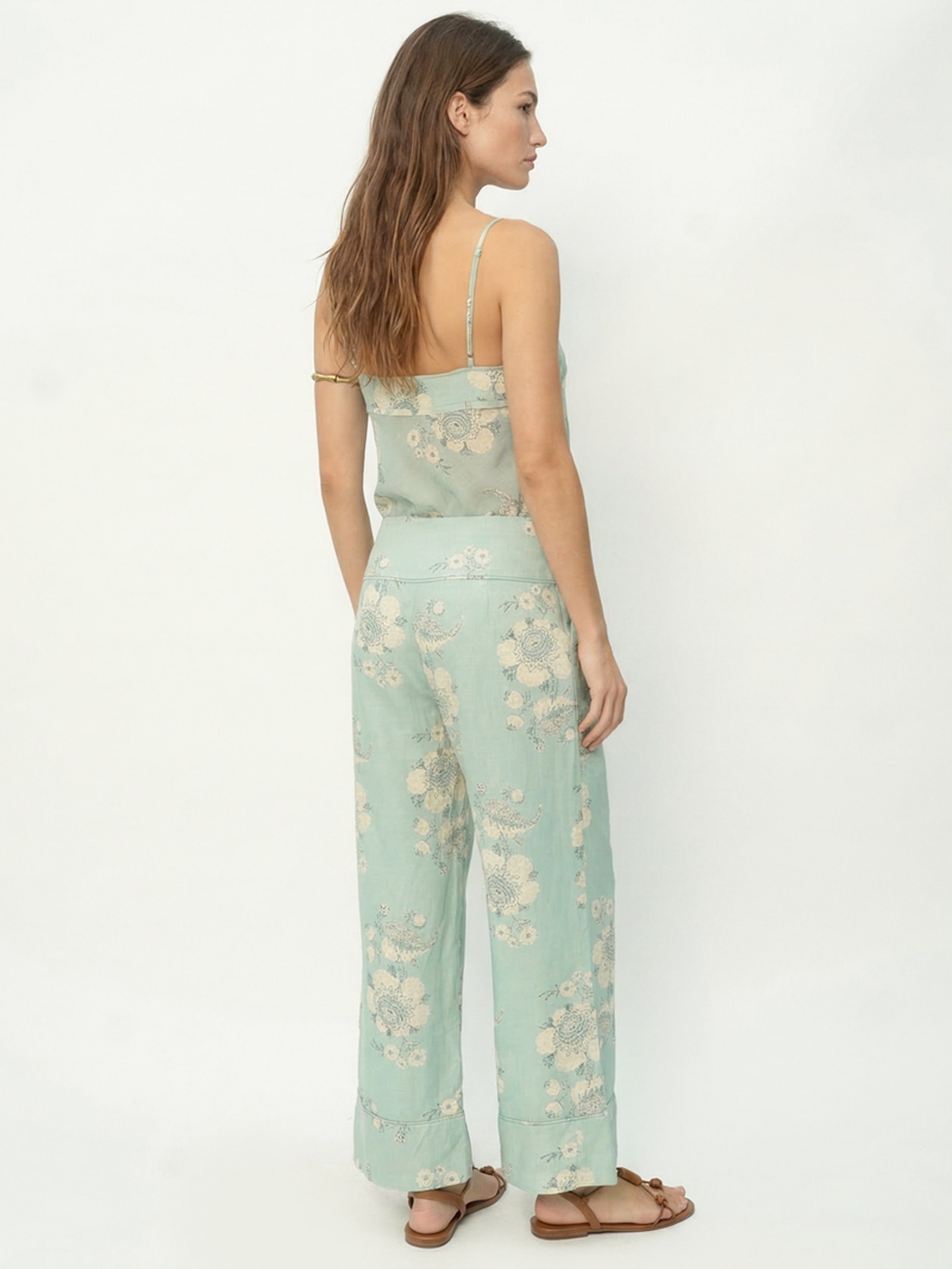 Calça Feminina Reta Estampa Fleur B Azul Maria Filó