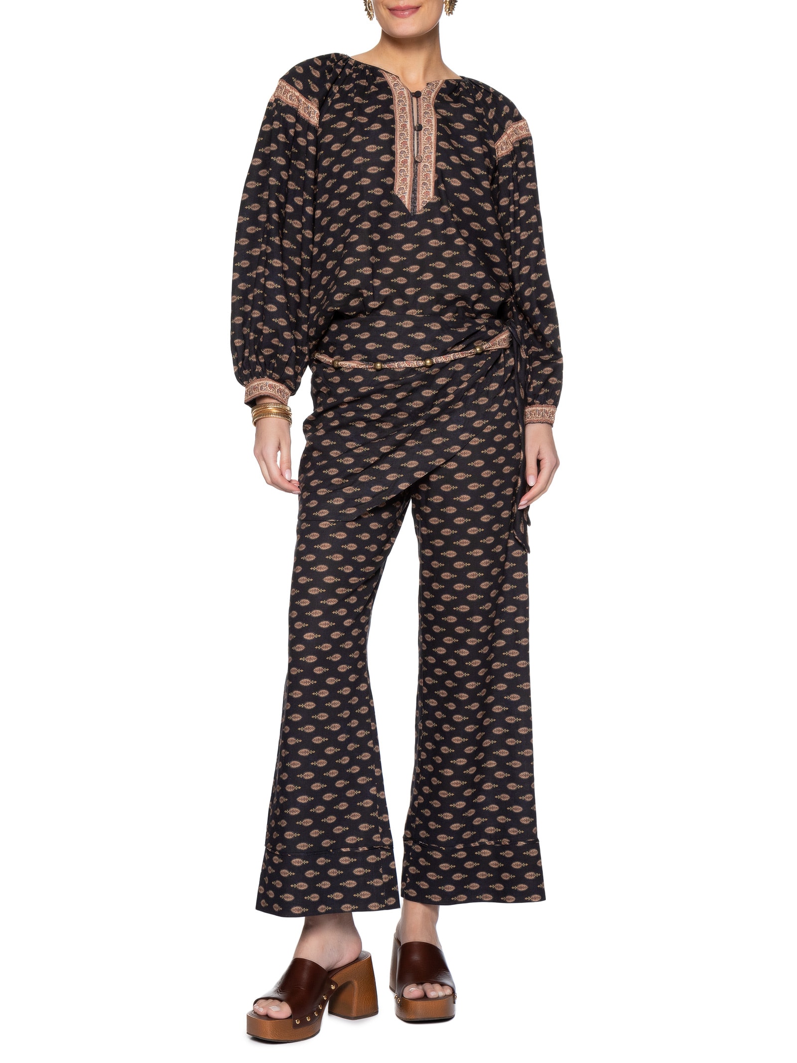 Calça Feminina Reta Estampa Jasmim – Preto Maria Filó