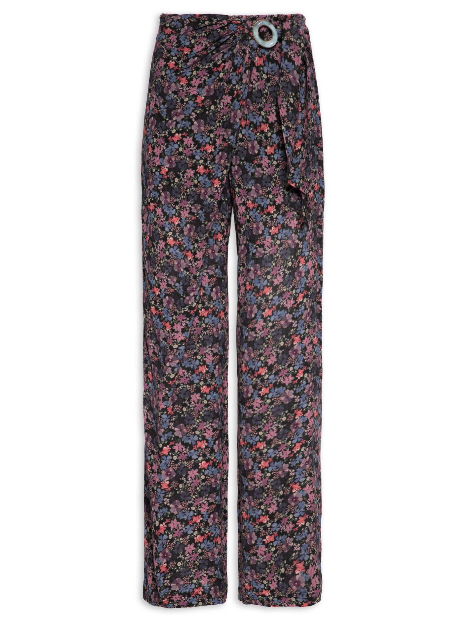 Calça Feminina Reta Estampa Liza Preto Maria Filó