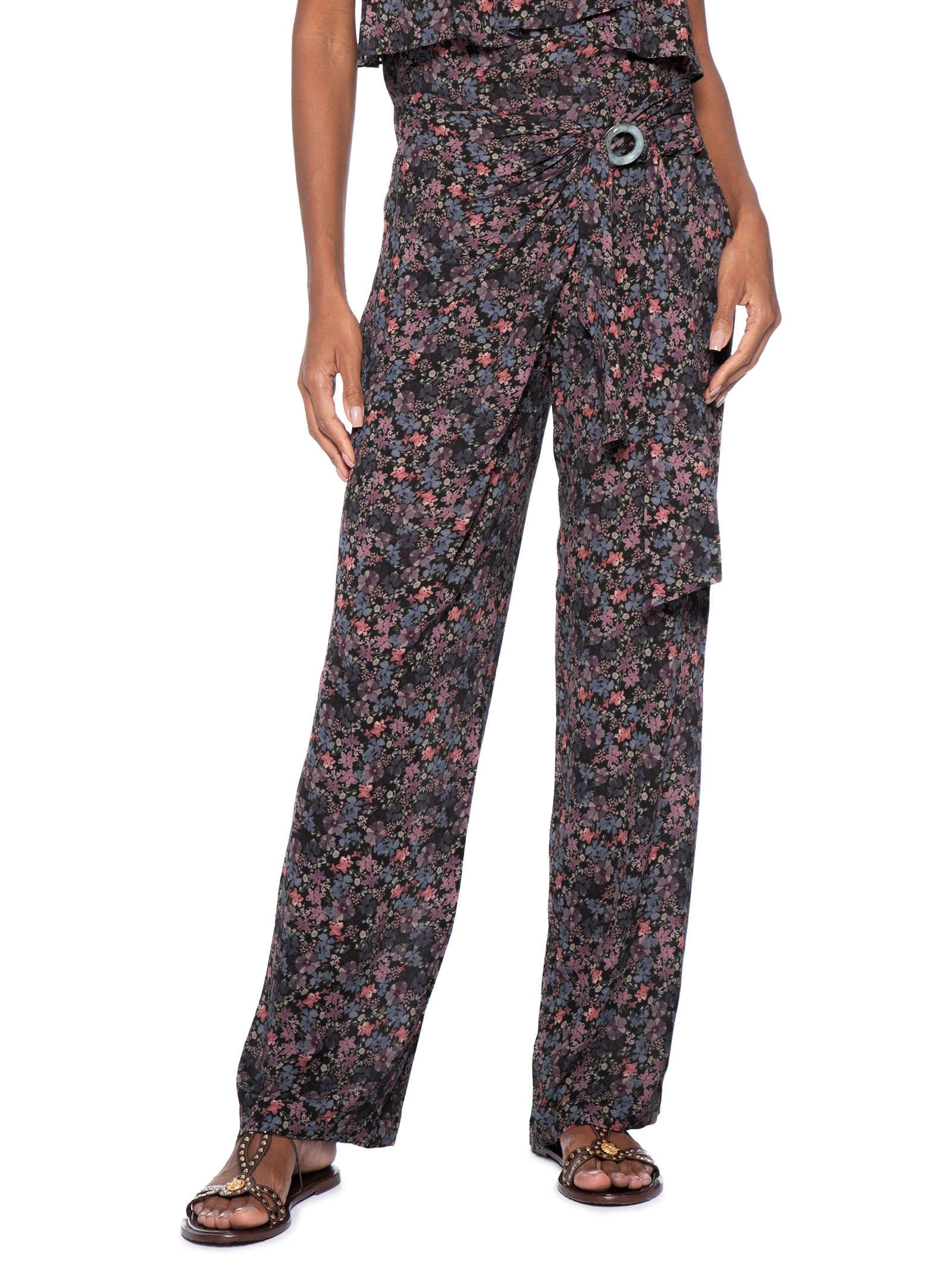 Calça Feminina Reta Estampa Liza Preto Maria Filó