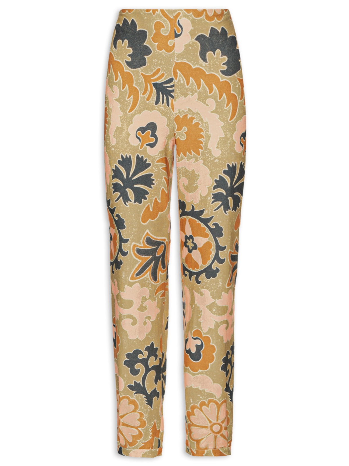 Vista 2 Calça Feminina Reta Estampa Mandala - Bege NATURAIS NATURAIS