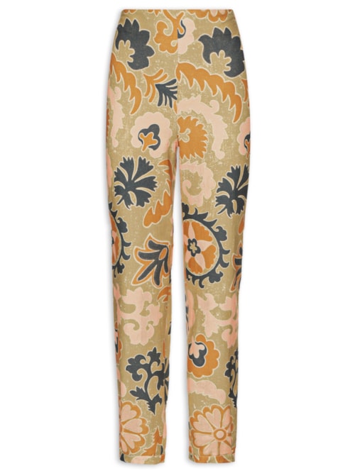Calça Feminina Reta Estampa Mandala – Bege