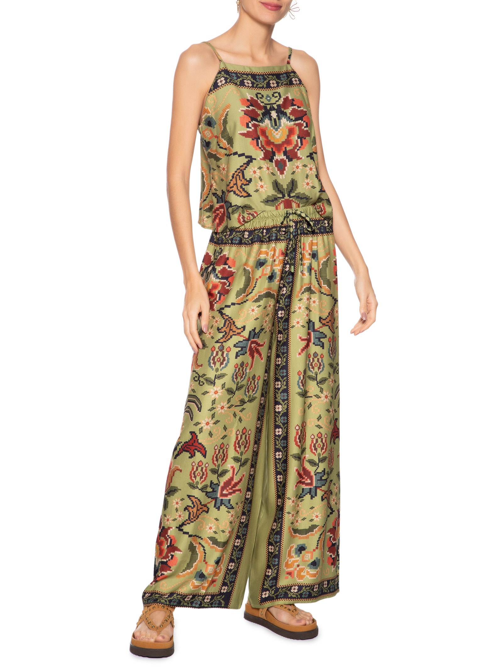 Calça Feminina Reta Flor de Jardim Verde Farm