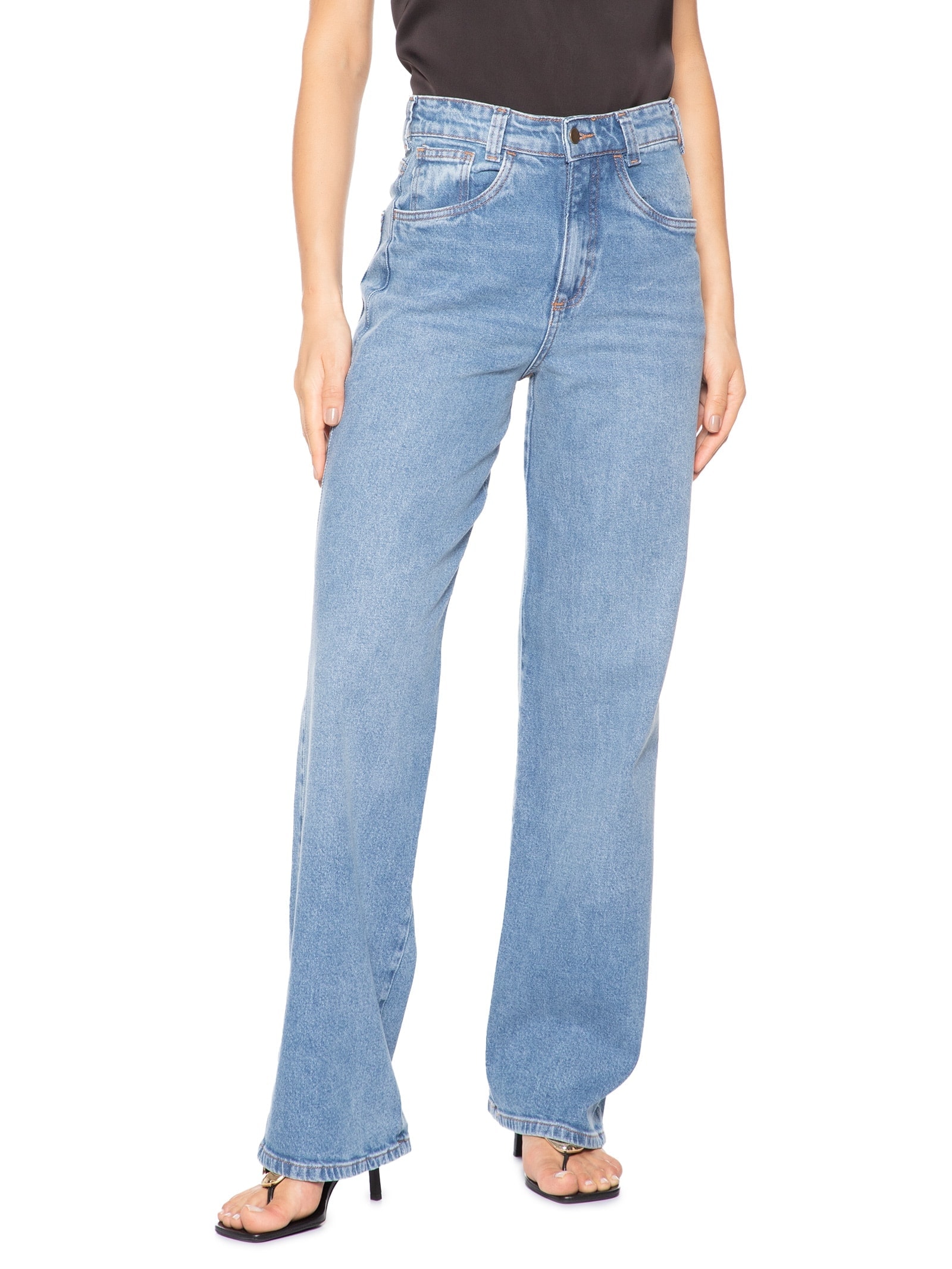 Calça Feminina Reta Jeans Azul Market 33