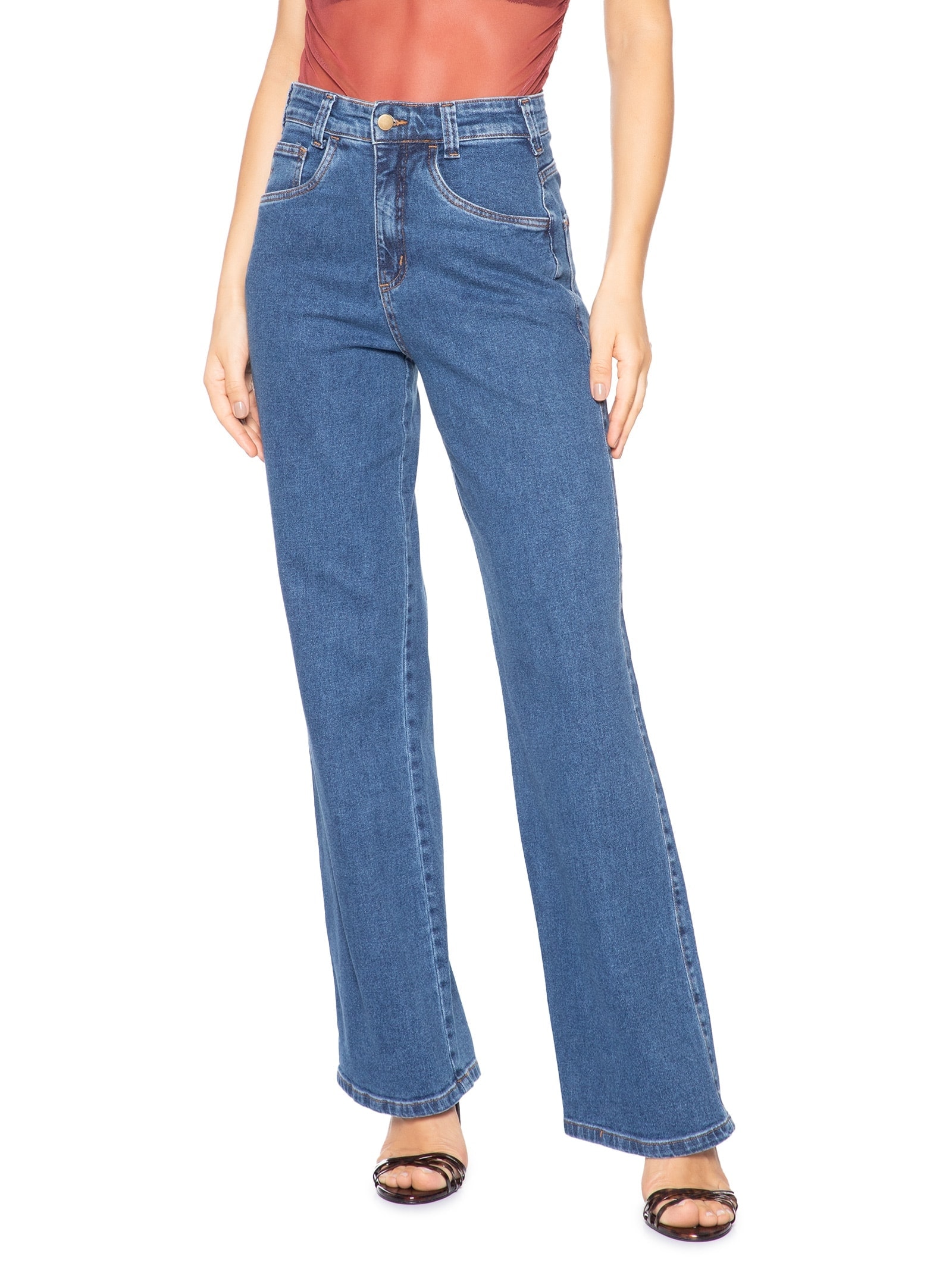 Calça Feminina Reta Jeans Azul Market 33