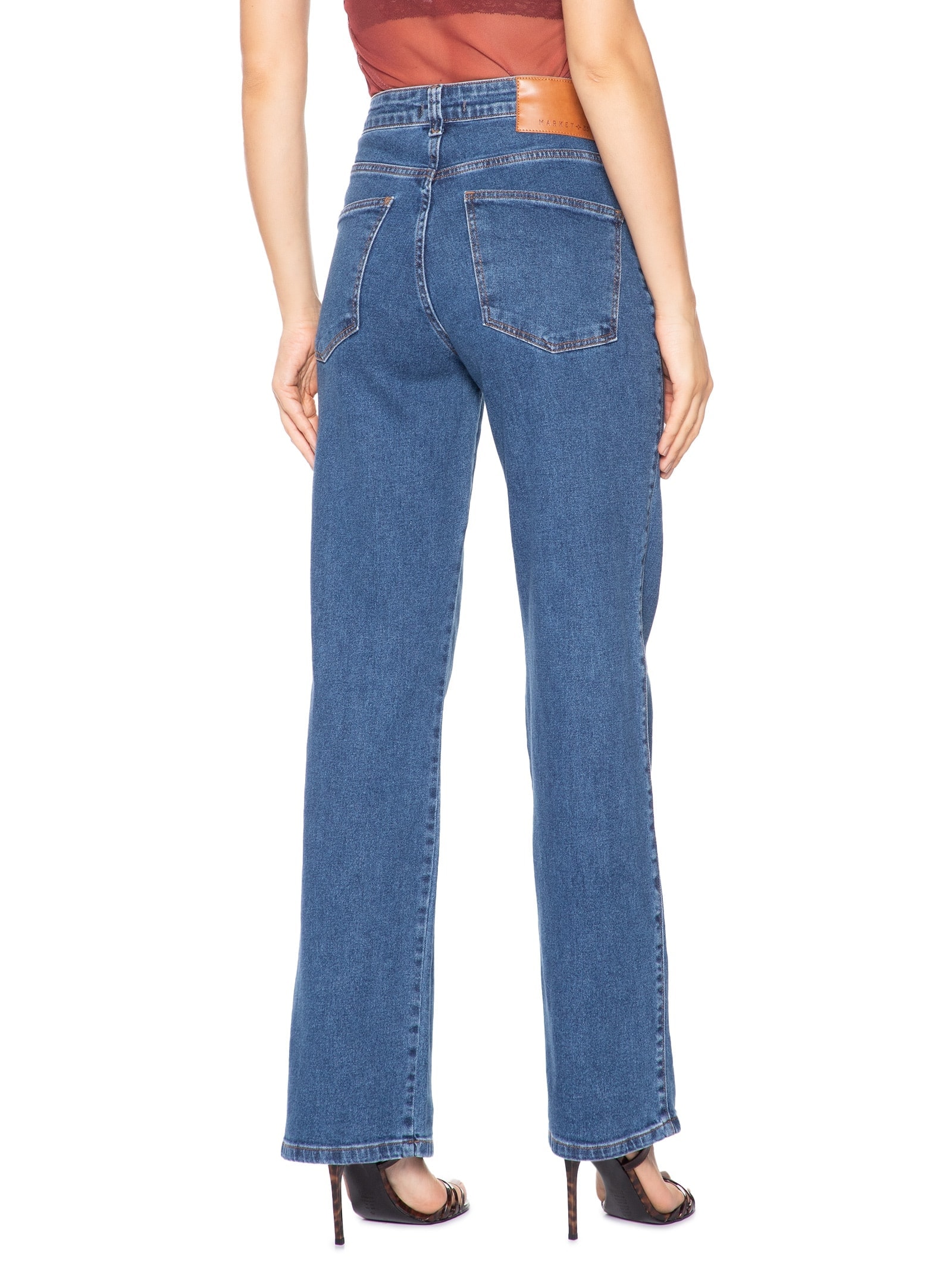 Calça Feminina Reta Jeans Azul Market 33
