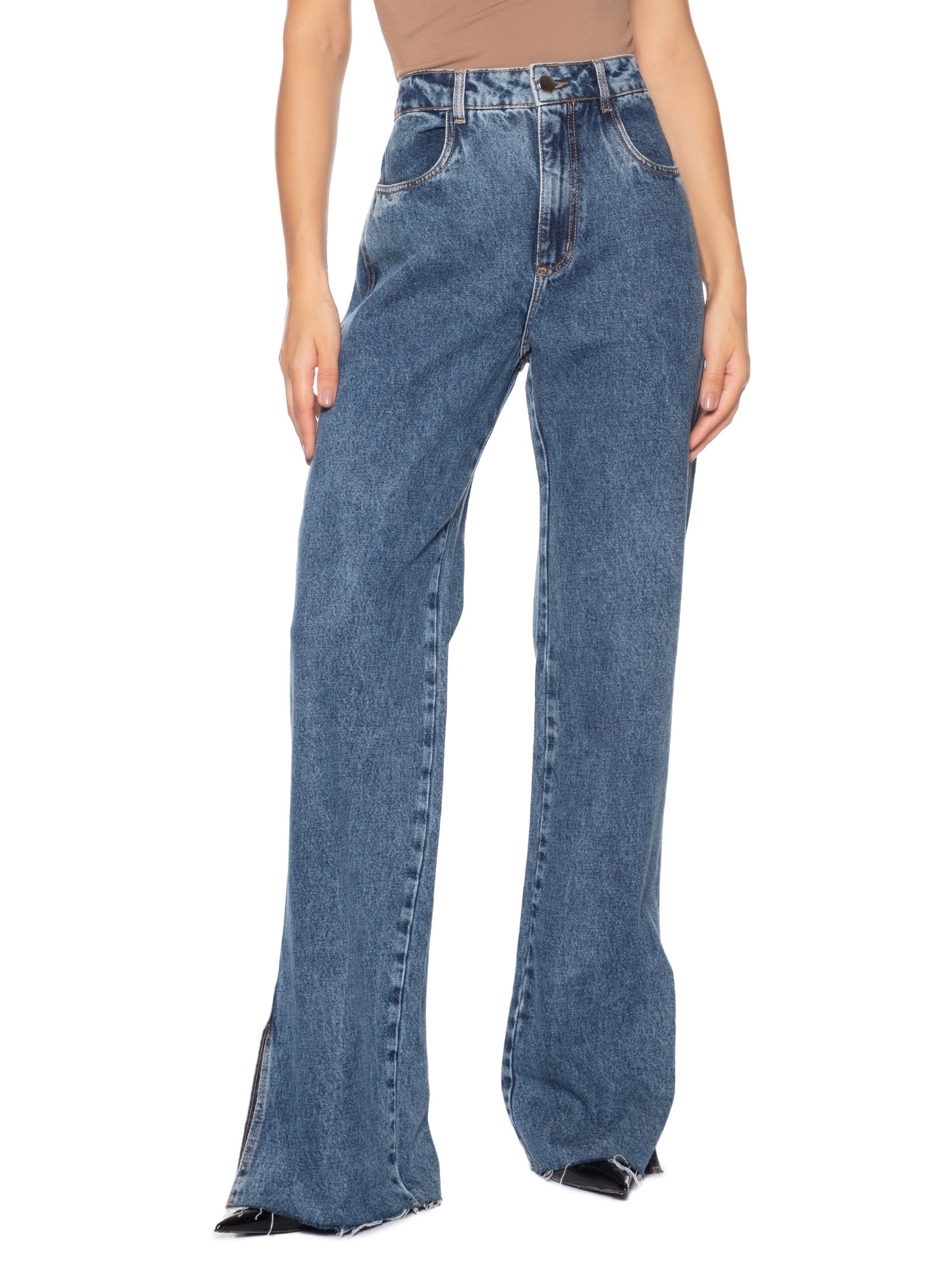 Calça Feminina Reta Jeans Azul Market 33
