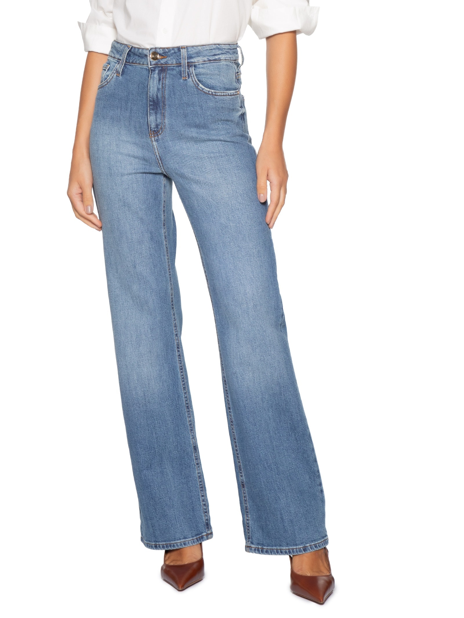 Calça Feminina Reta Jeans Azul '2Essential