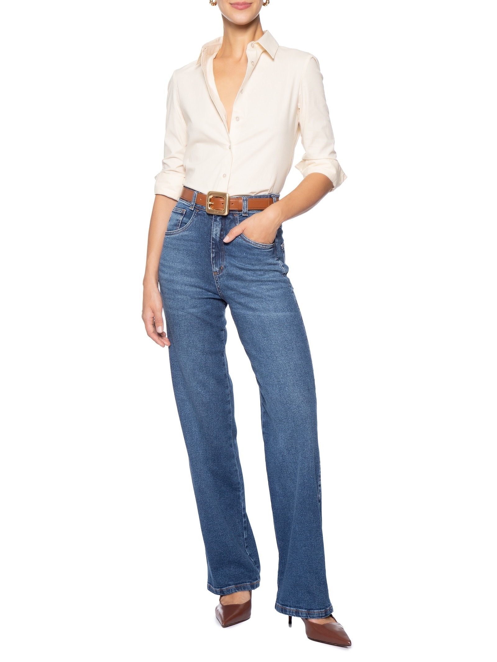 Calça Feminina Reta Jeans Azul '2Essential
