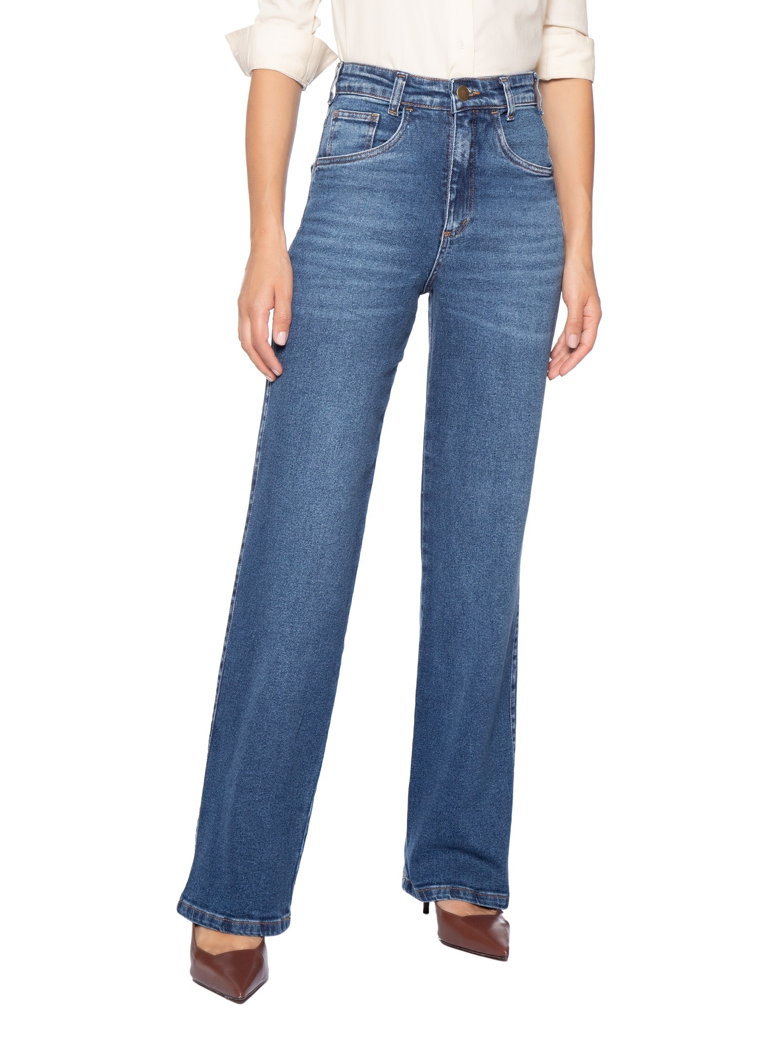 Calça Feminina Reta Jeans Azul '2Essential