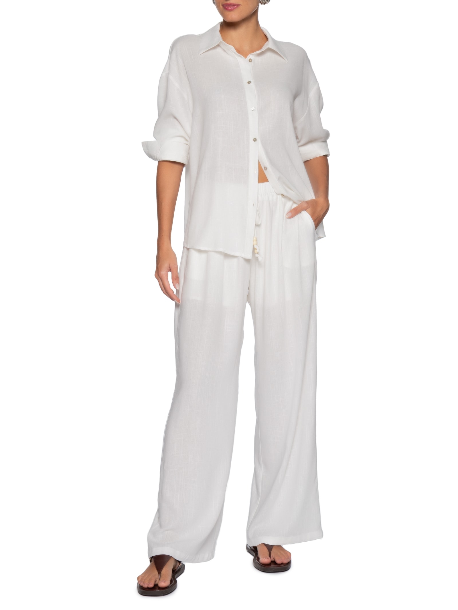 Calça Feminina Reta Leve Branco Basiq