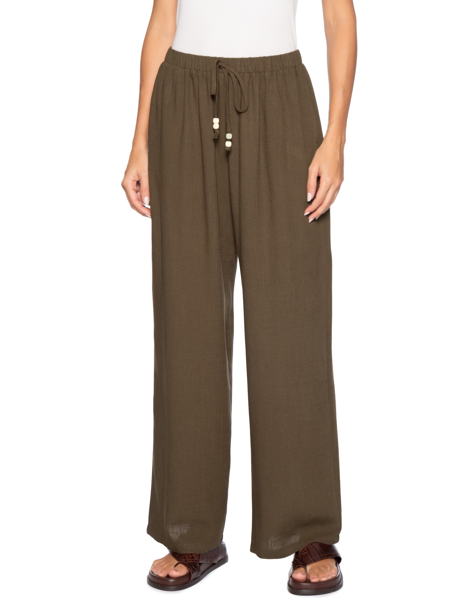 Calça Feminina Reta Leve – Marrom Basiq