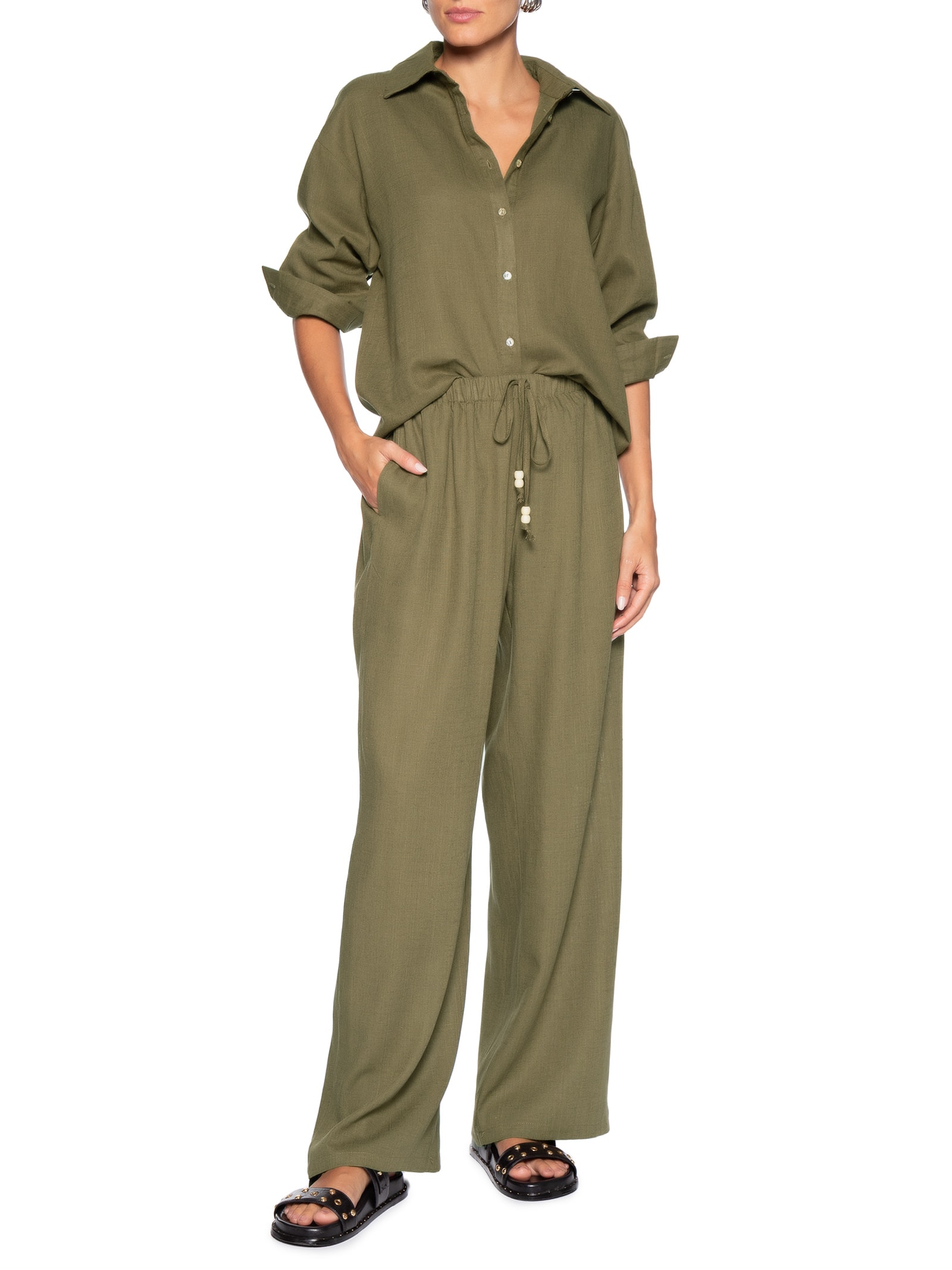 Calça Feminina Reta Leve – Verde Basiq