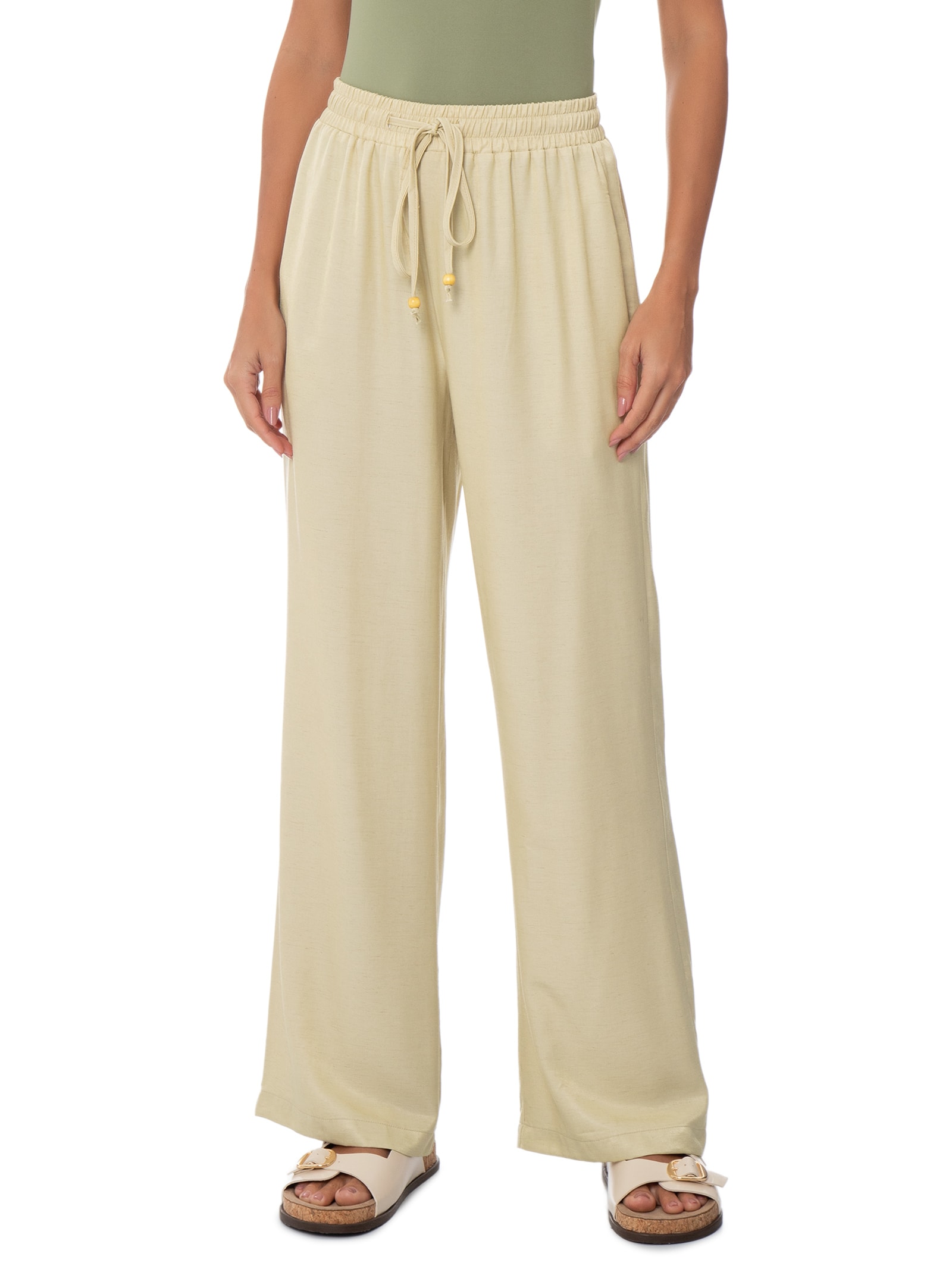 Calça Feminina Reta Linho Cáqui Basiq